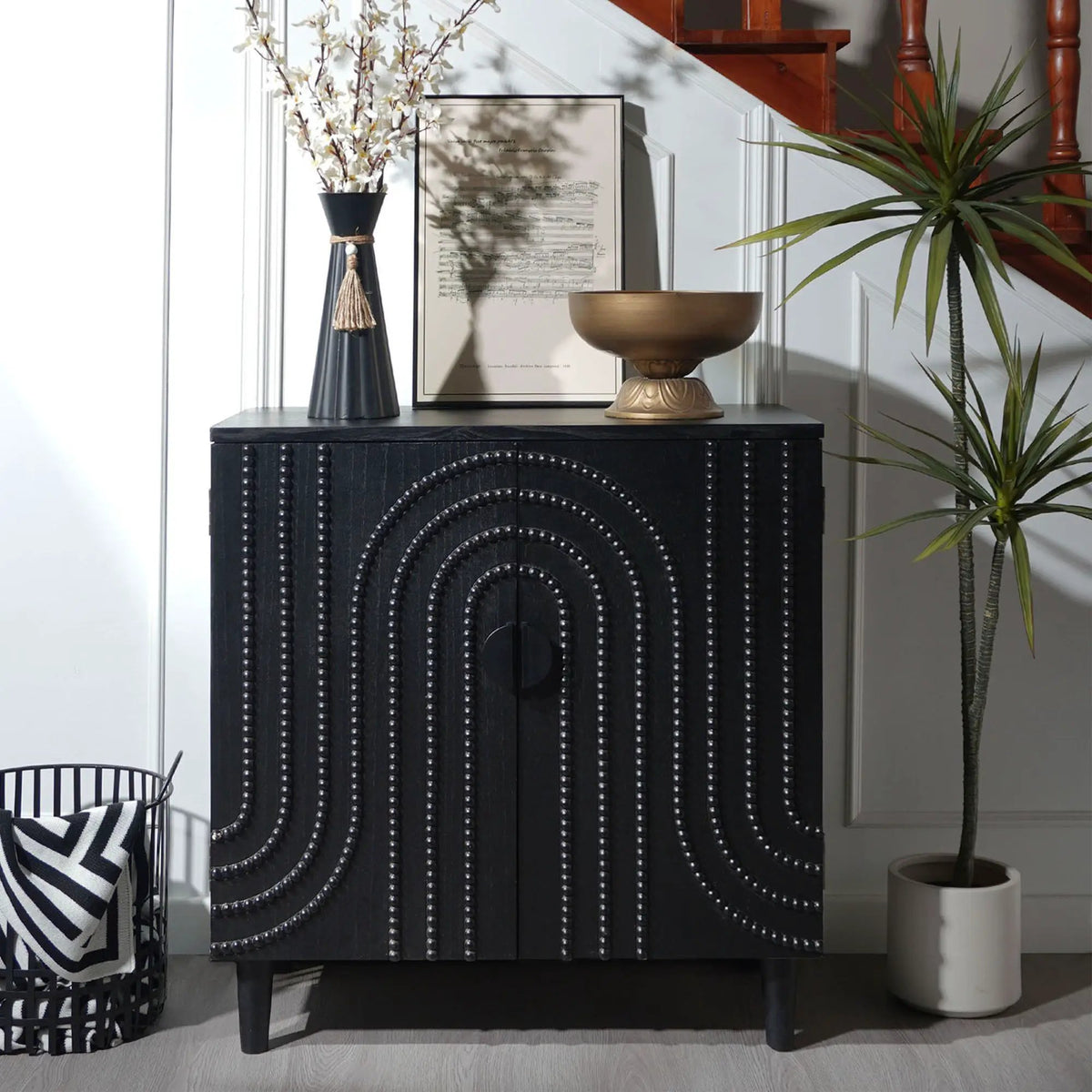Two Door Storage Cabinet | Adjustable Shelf | Rainbow Wood Bead | Matte Black