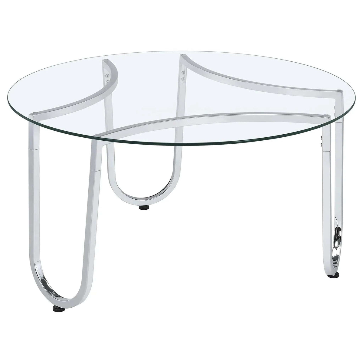 Beller 2-piece Round Tempered Glass Top Coffee Table Set Chrome | 2-Piece Set | Tempered Glass & Metal | Dining Room