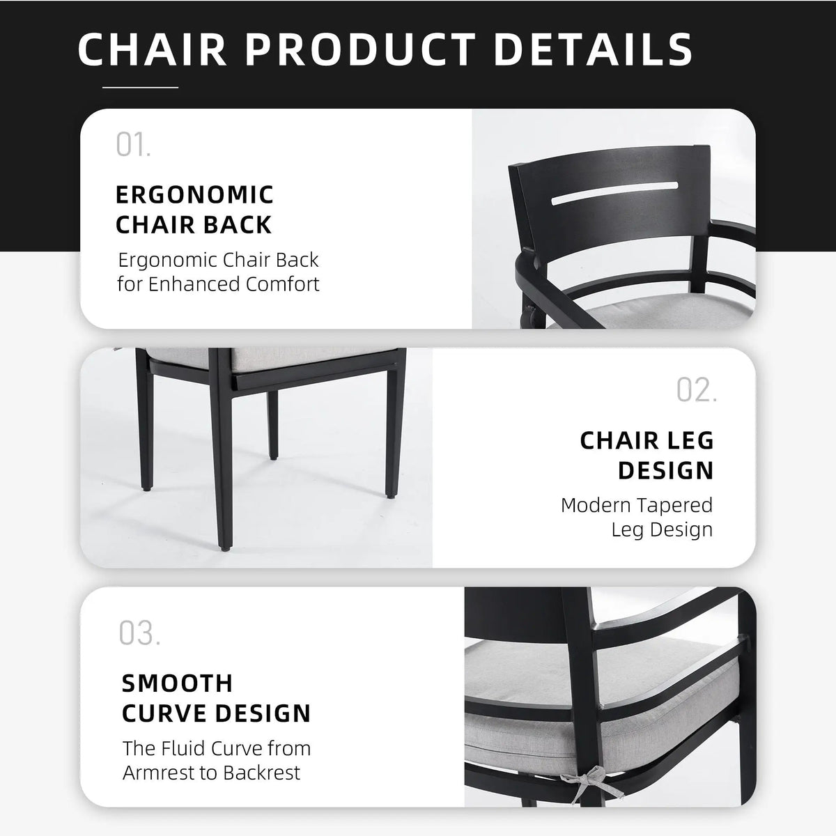 Patio Dining Chairs | Aluminum Frame | Sunbrella Cushions | Set Of Four