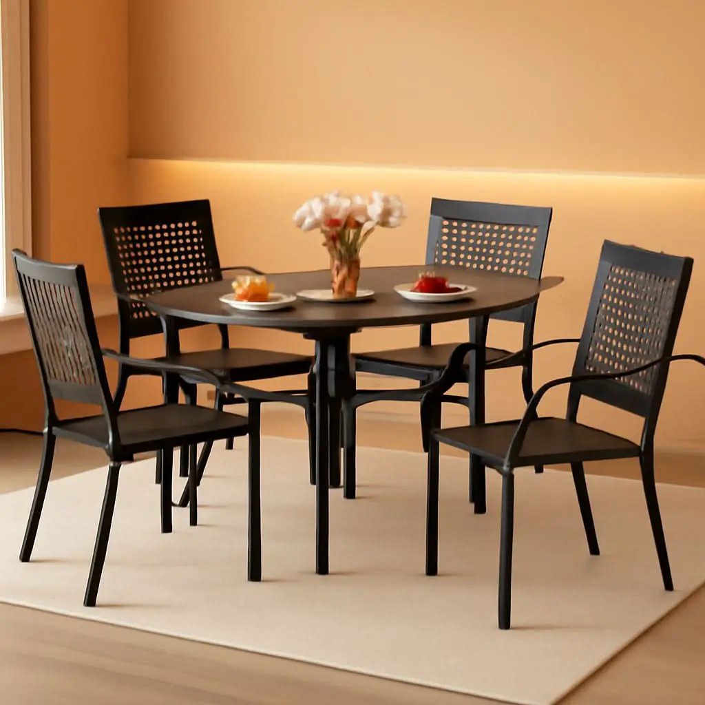 Patio Table And Chairs Set Black 37 Inch Square Table For 4 from PriceLows™
