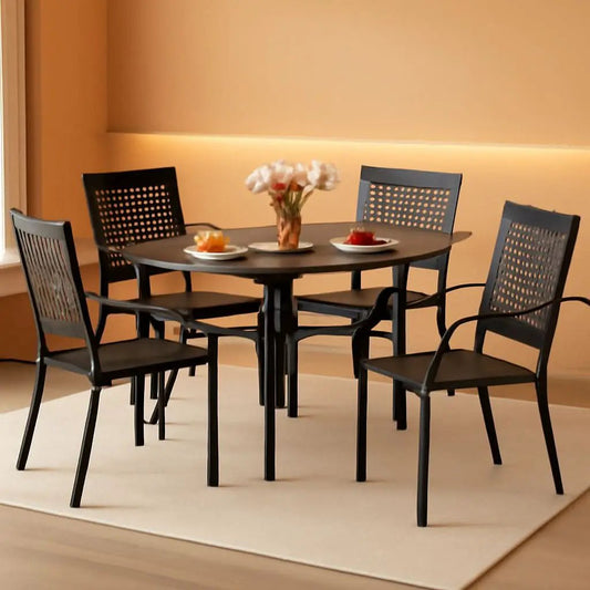 Patio Table And Chairs Set Black 37 Inch Square Table For 4 from PriceLows™