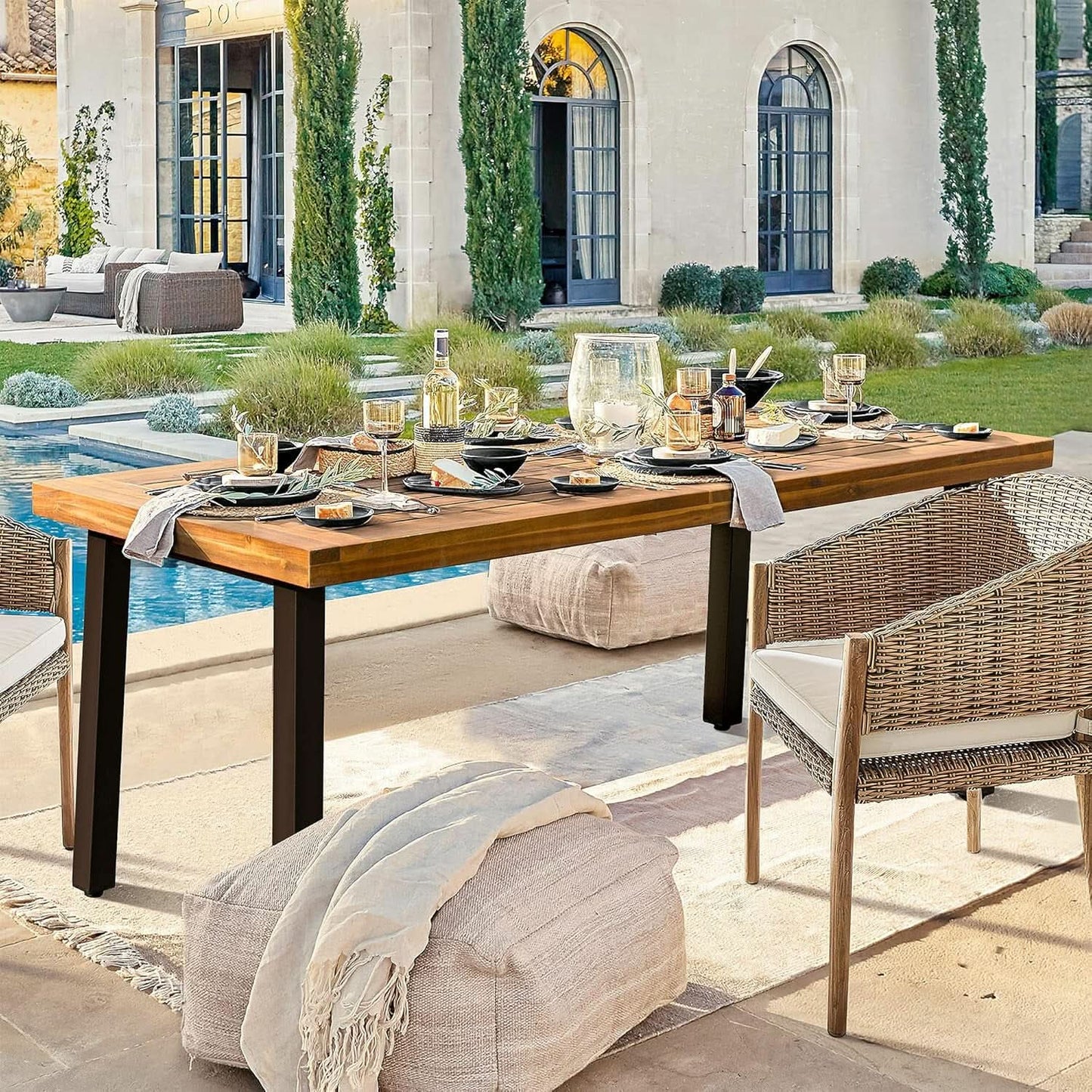 Acacia Wood Dining Table For 6 With Iron Legs IndoorOutdoor from PriceLows™