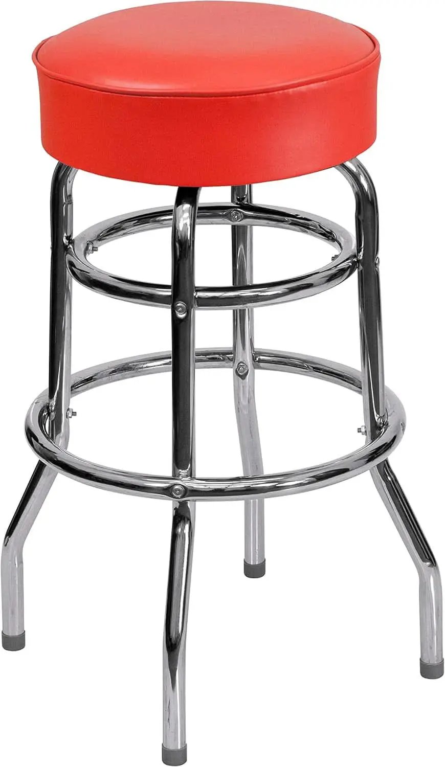 Bruno 2 Pack Chrome Barstool With Red Seat Double Ring from PriceLows™