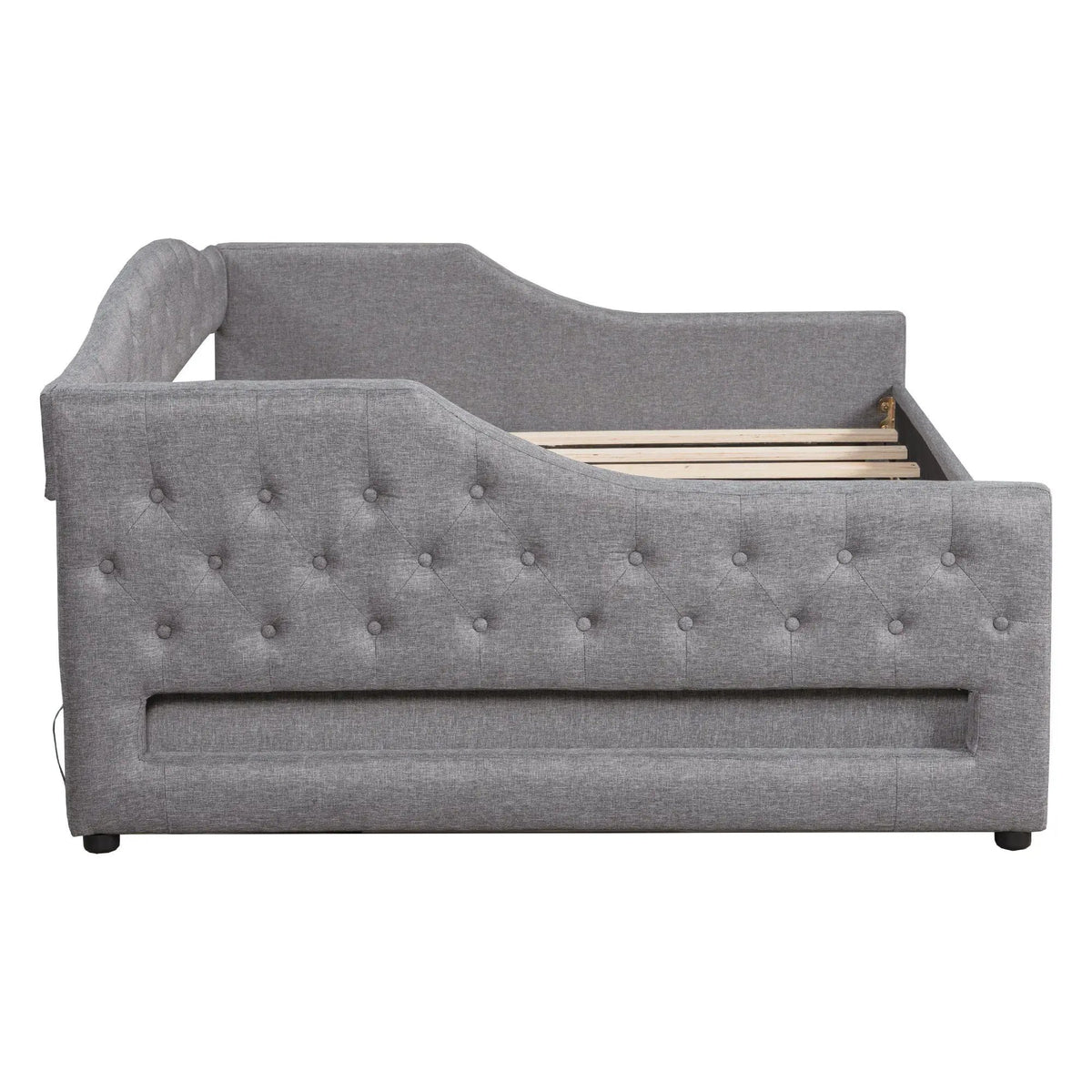 Daybed With LED Lights | Upholstered Trundle Daybed | Thickly Padded Sponge | 84 Inch Length