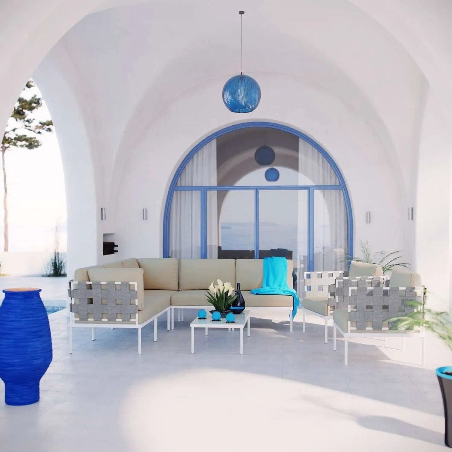 Harmony Aluminum Outdoor Sectional Sofa Set White Cushions from PriceLows™