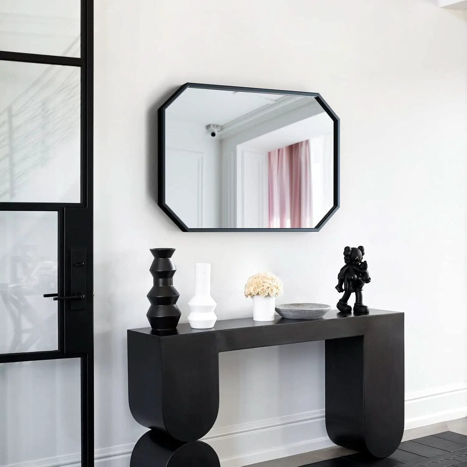 Octagon Black Wall Mirror 20x28 Metal Framed Wall Mounted from PriceLows™