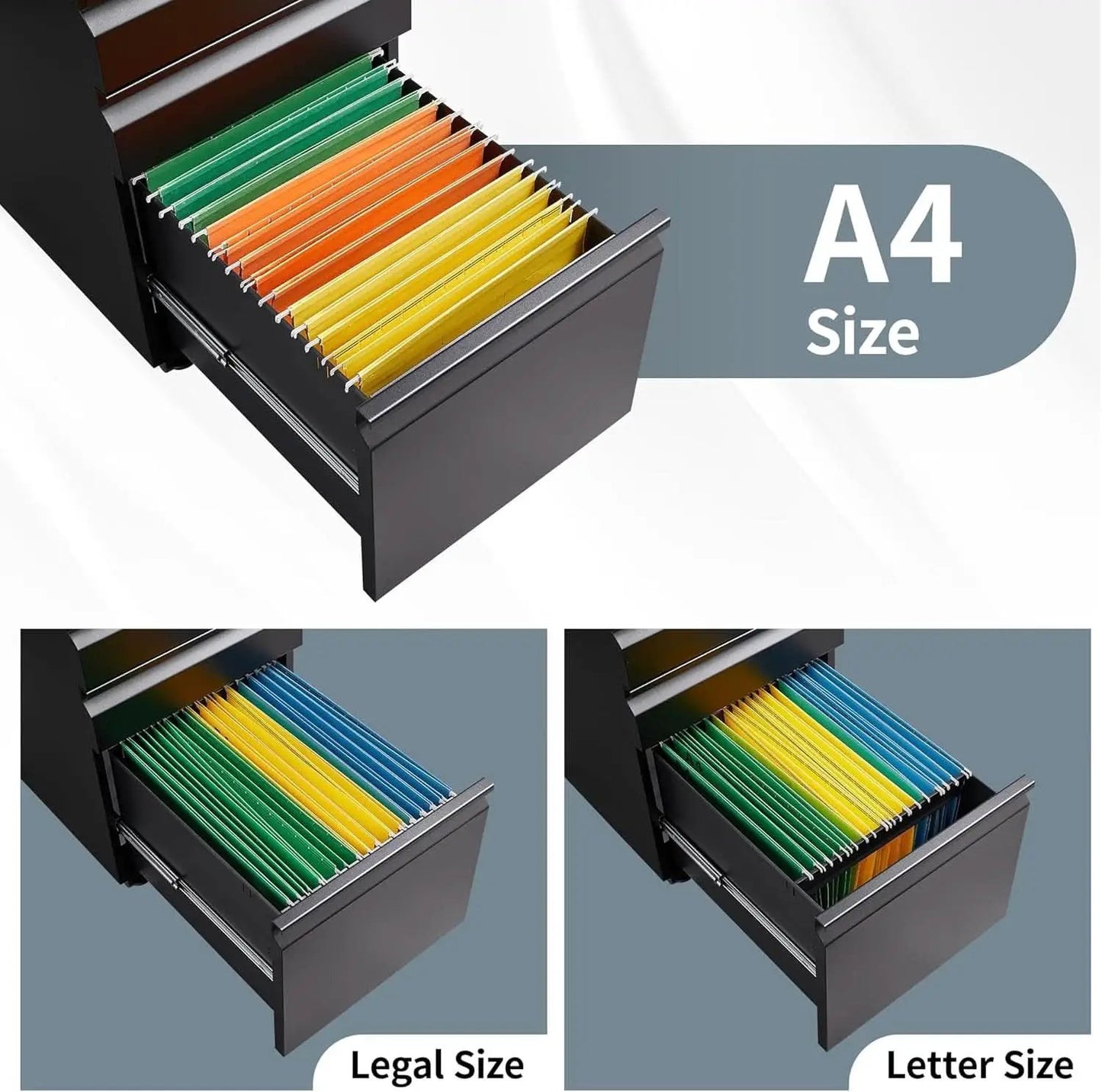 3 Drawer File Cabinet Under Desk Mobile Filing Cabinet With Lock For A4 Letter Legal Files Black from PriceLows™