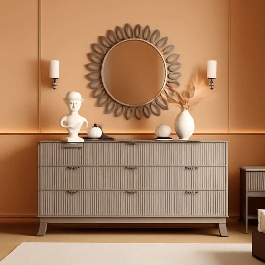 63 Inch Dresser Charcoal Grey Finish With Wave Fluted Panel And 9 Drawers from PriceLows™