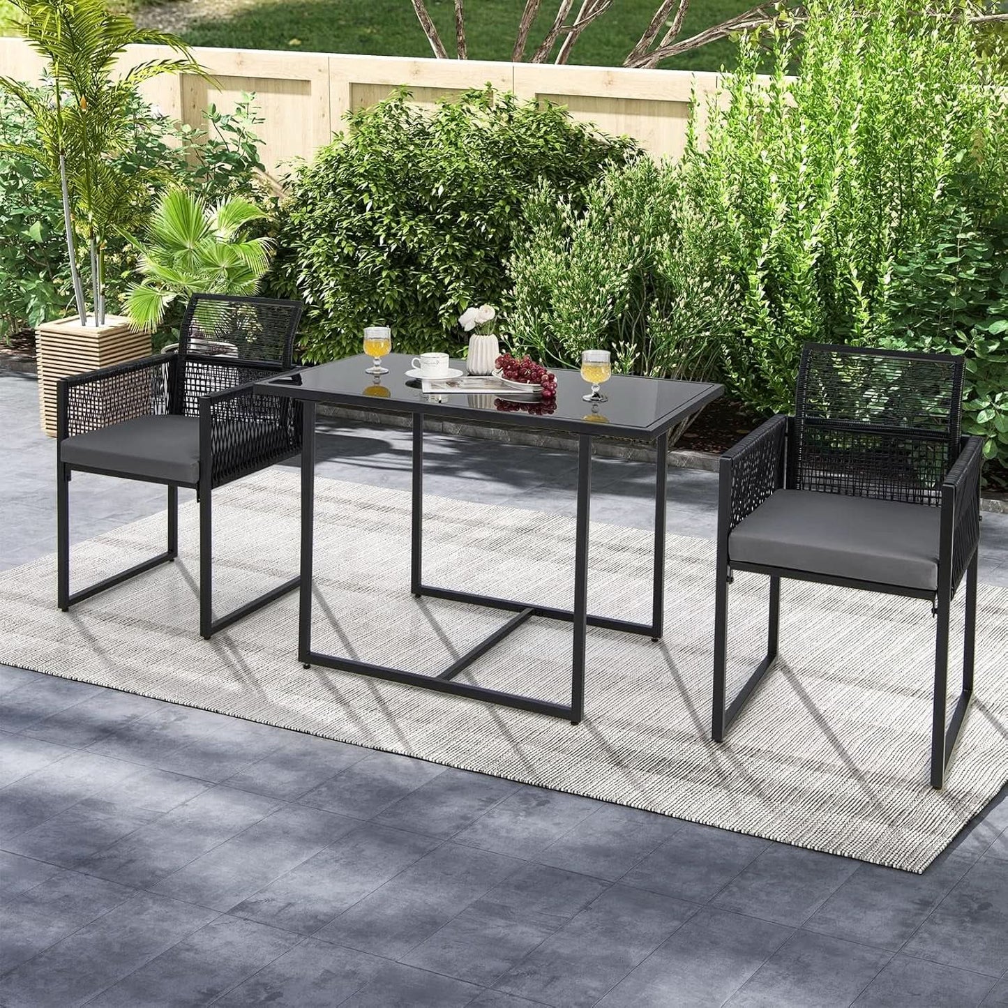 3 Piece Outdoor Dining Set With Folding Backrests And Tempered Glass Tabletop For Patio And Poolside from PriceLows™
