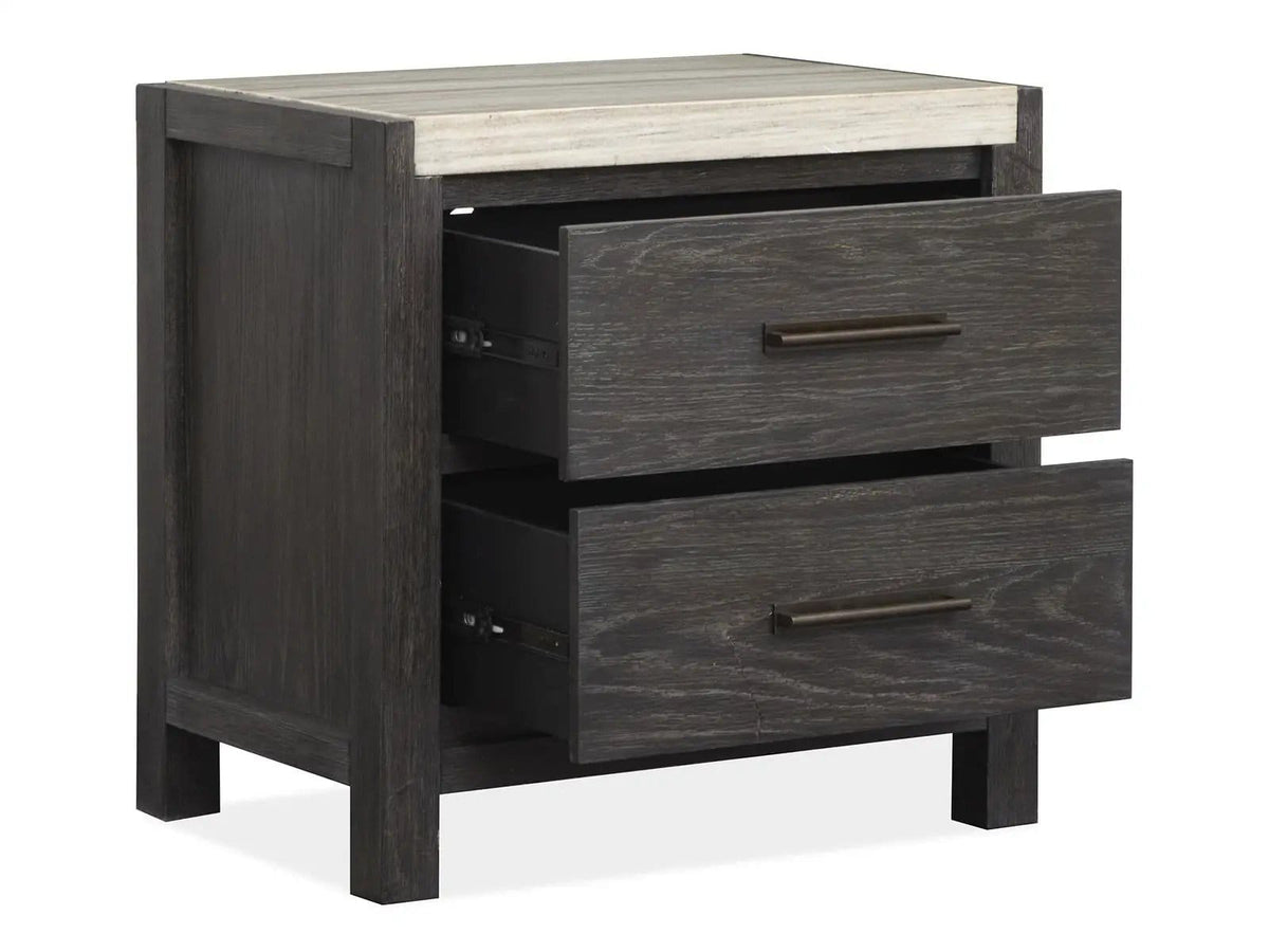 Plum Creek Drawer Nightstand | 2 Pieces | Oak Veneer & Fabric | Bedroom