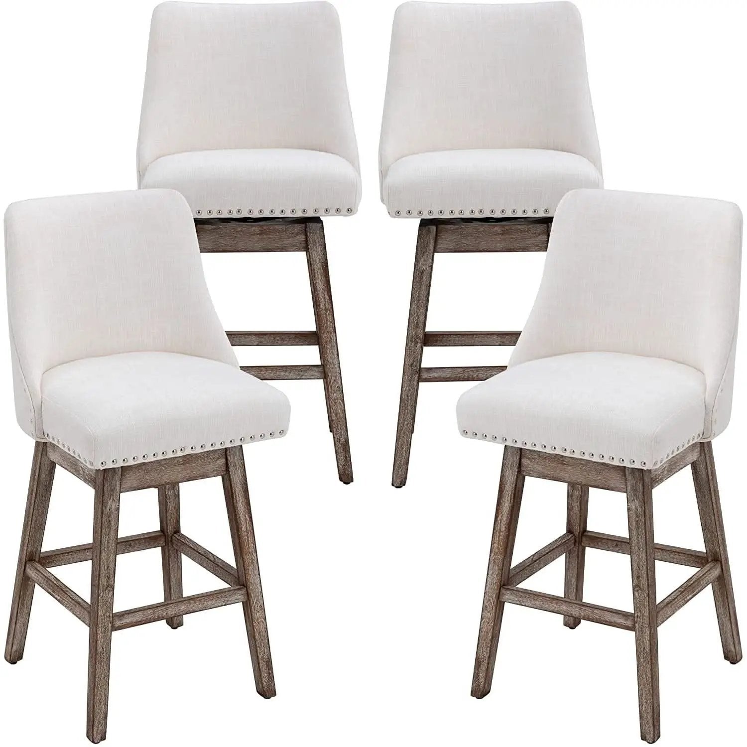Swivel Upholstered Bar Stool With Back Wood Legs Set Of 4 from PriceLows™