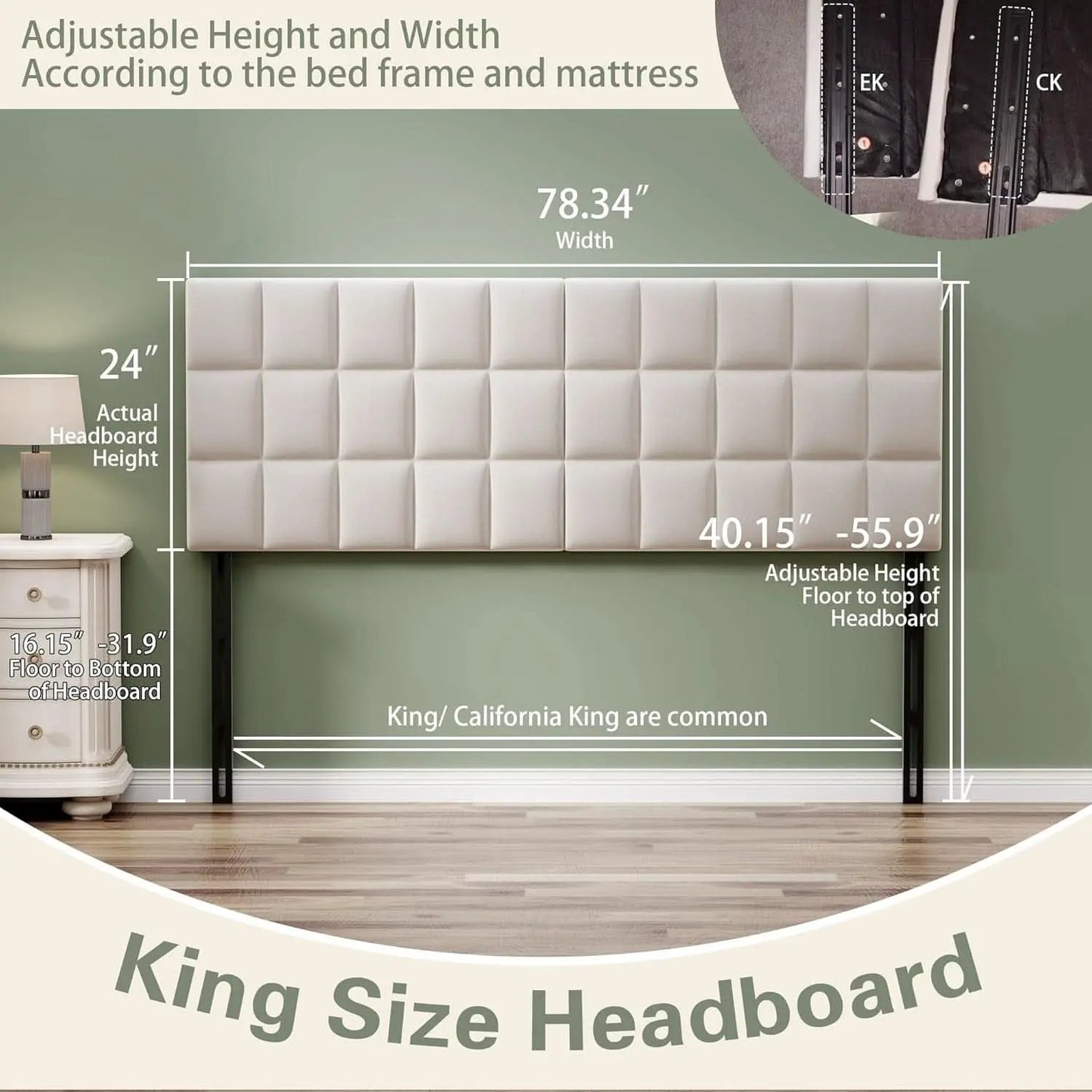 Velvet Tufted King Size Headboard with Adjustable Height from PriceLows™