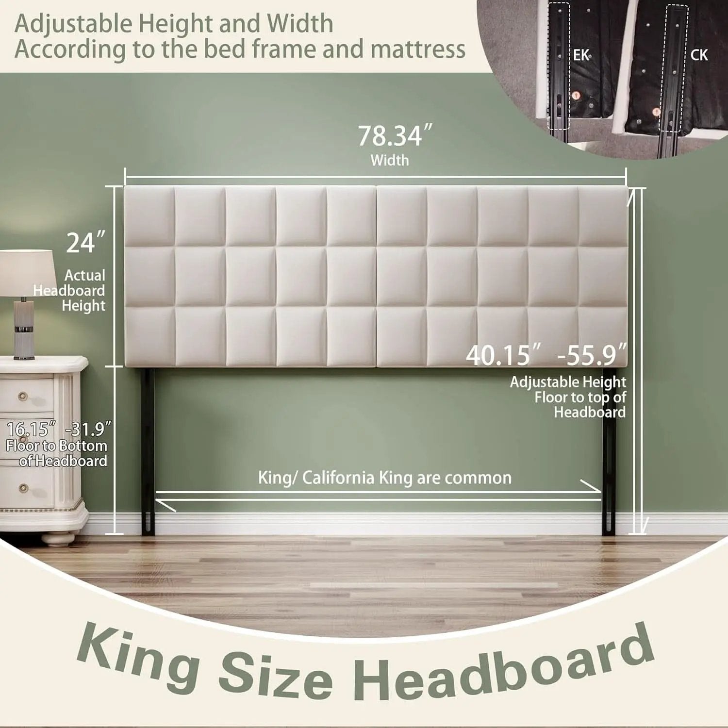 Velvet Tufted King Size Headboard with Adjustable Height from PriceLows™
