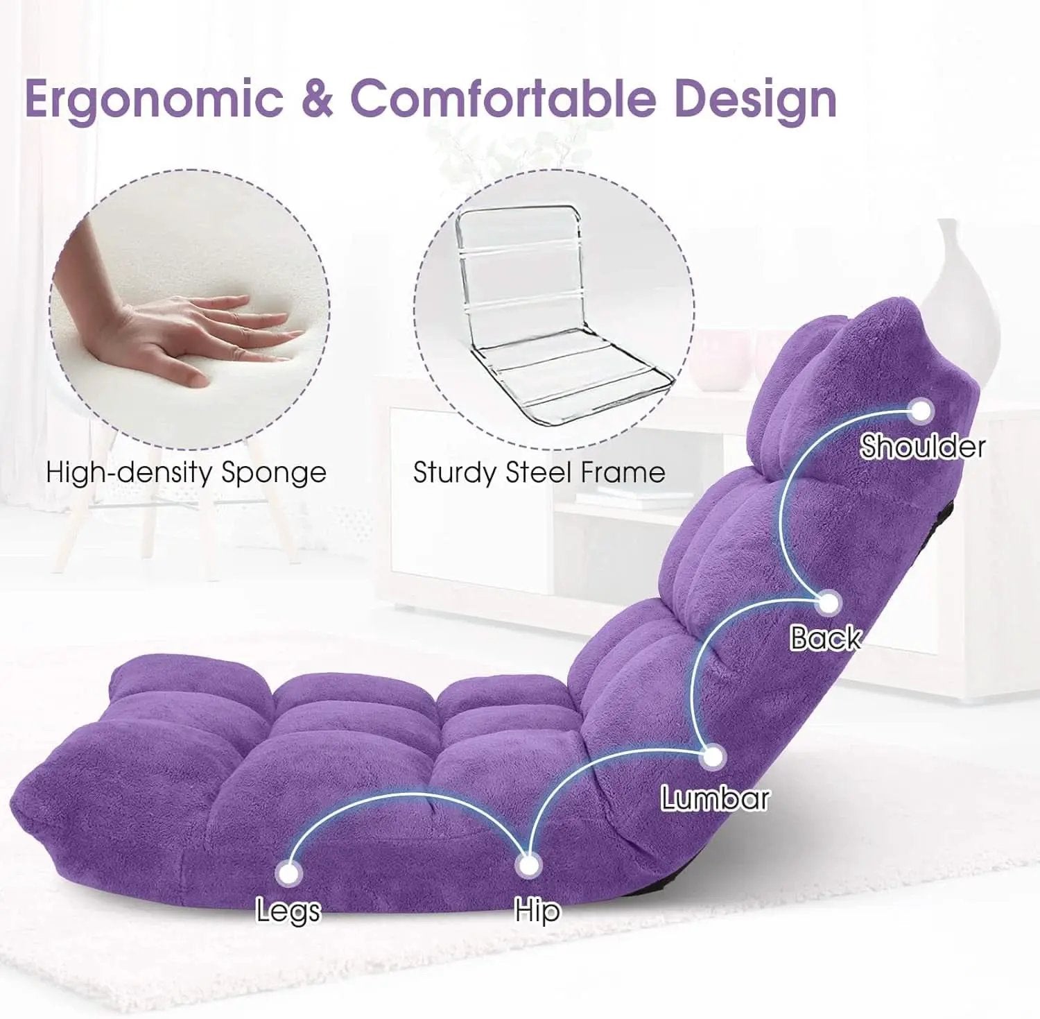 Purple Floor Chair With Back Support 14 Position Adjustable from PriceLows™