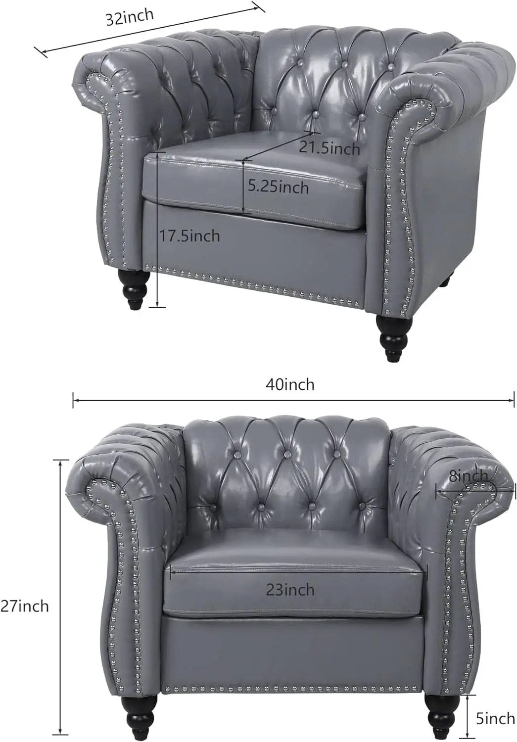 Grey Chesterfield Leather Living Room Set With Scroll Arms from PriceLows™