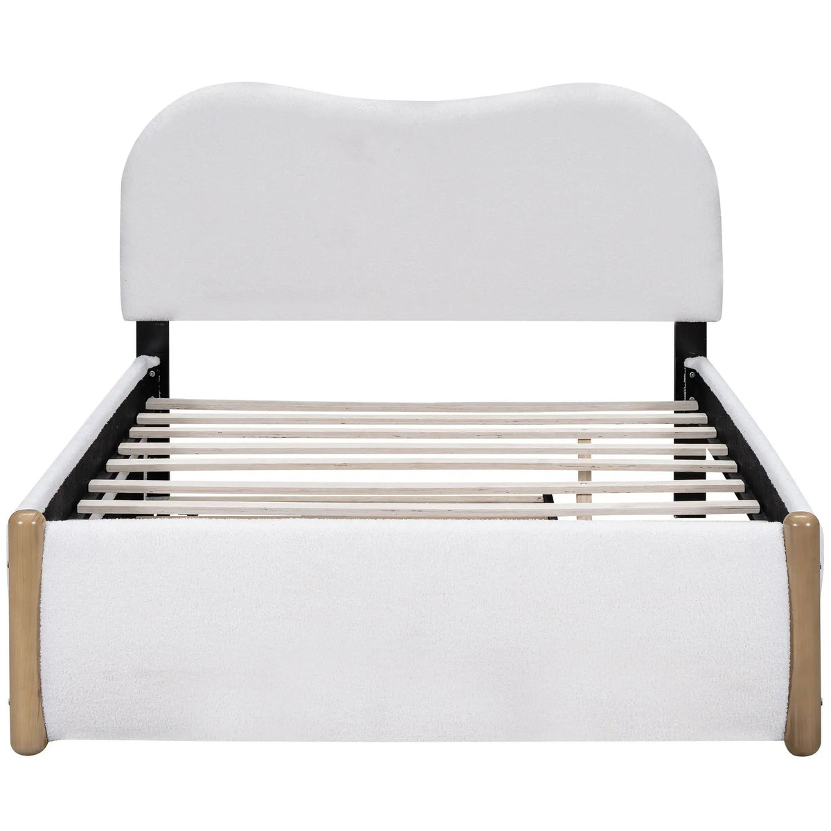 Upholstered Platform Bed | Trundle | Arc-Shaped Berber Fleece Headboard | Wood Supporting Feet