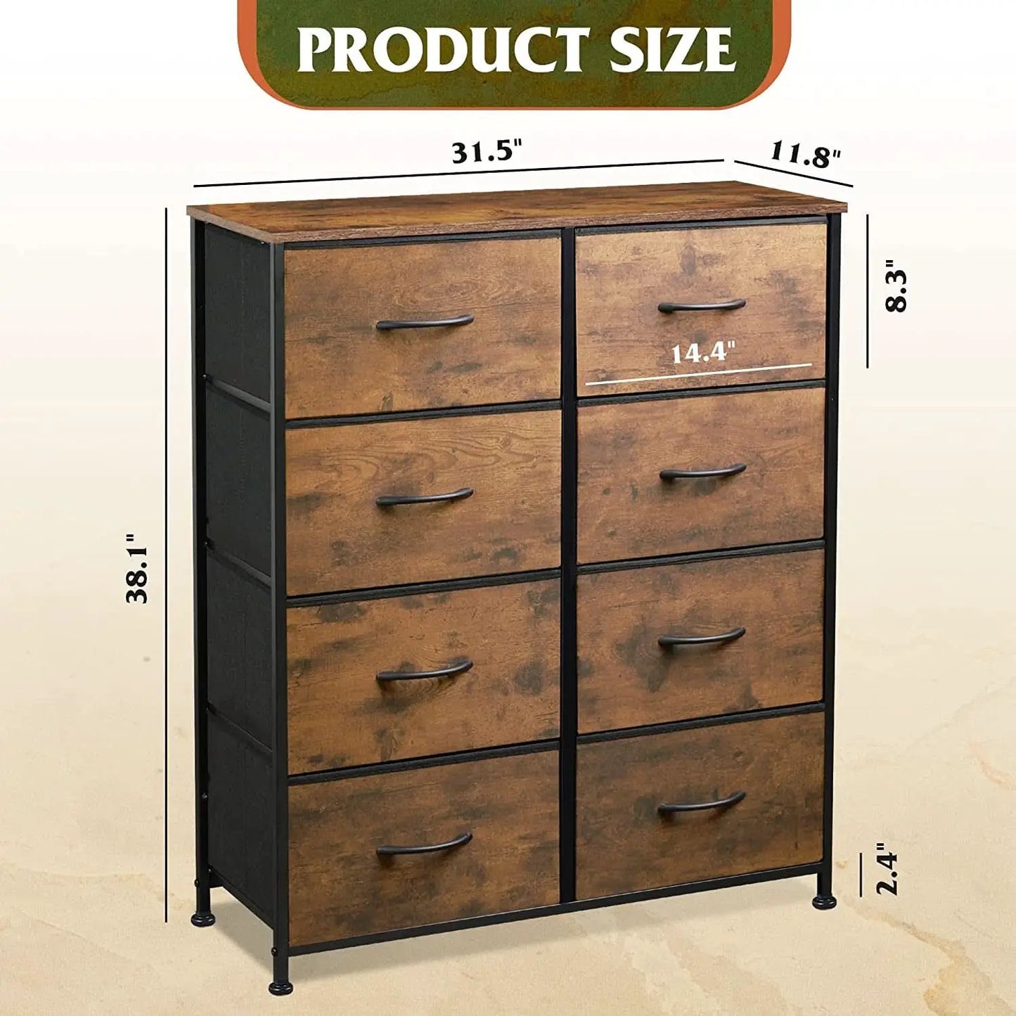 8 Drawer Fabric Storage Tower Rustic Brown For Bedroom from PriceLows™