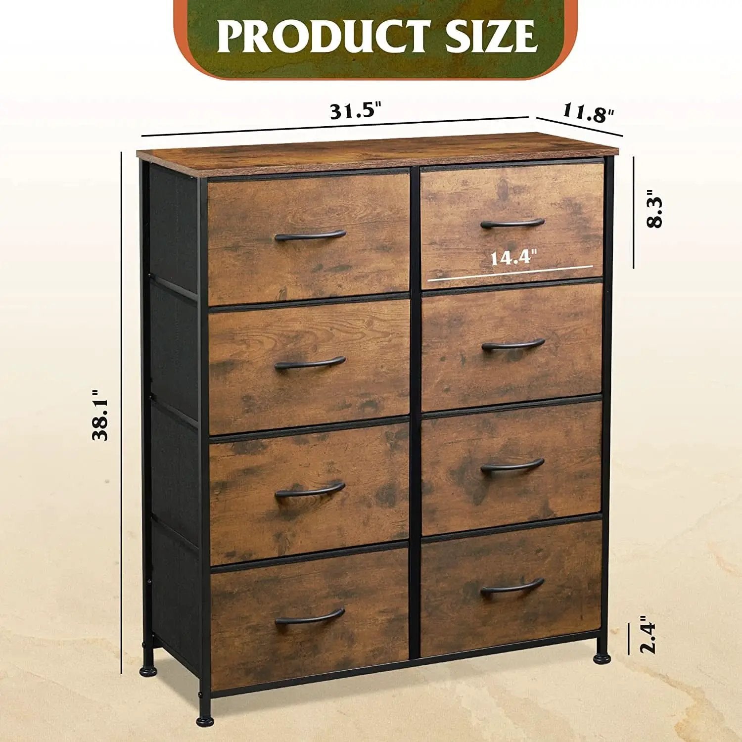 8 Drawer Fabric Storage Tower Rustic Brown For Bedroom from PriceLows™