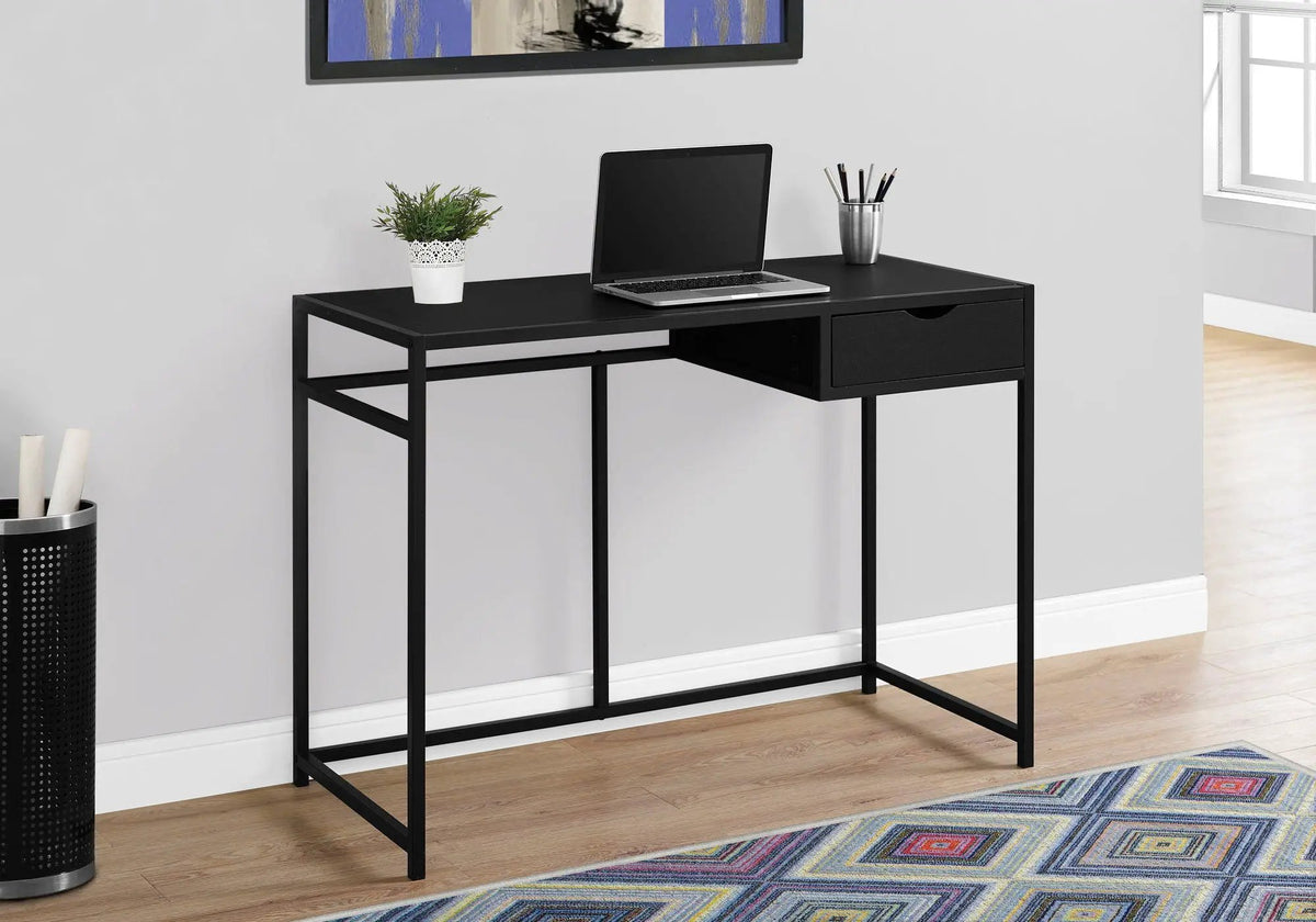 Laptop Computer Desk | 1 Storage Drawer | Slender Metal Frame | Space-Saving Contemporary Design