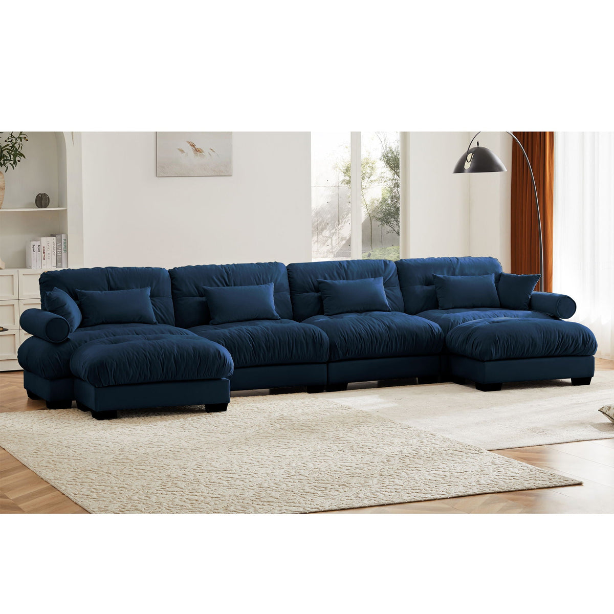 Modular Sectional Sofa | Deep Comfort Cushions | Vintage Fabric Ottoman