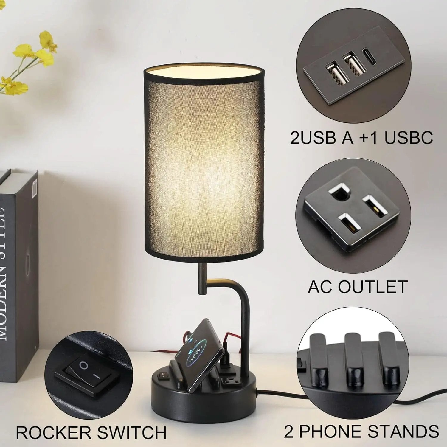 Table Lamp With 3 USB Ports And AC Outlet For Office from PriceLows™
