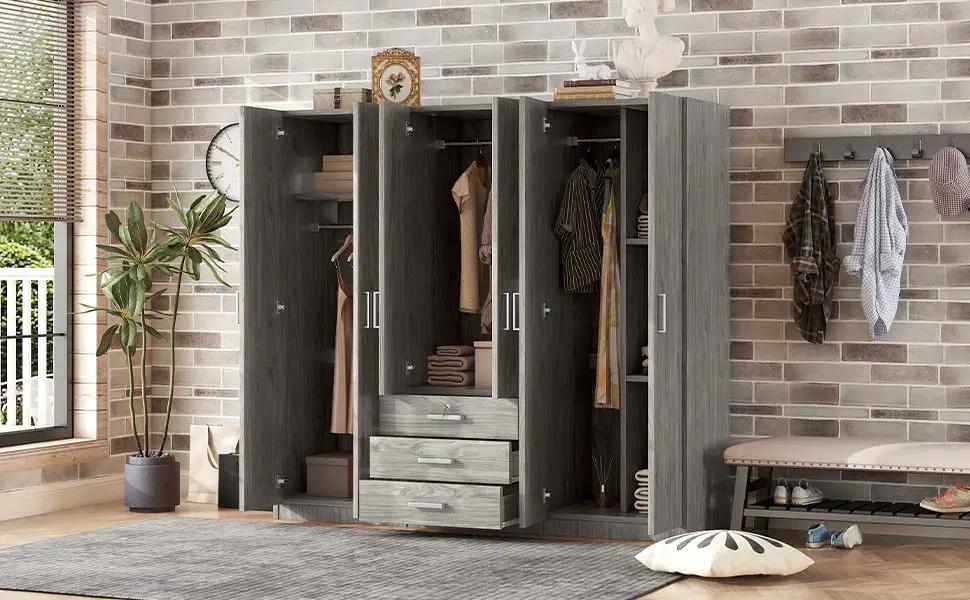 6 Door Wardrobe | Bedroom Storage | Big Drawers | 70.9 Inch Width