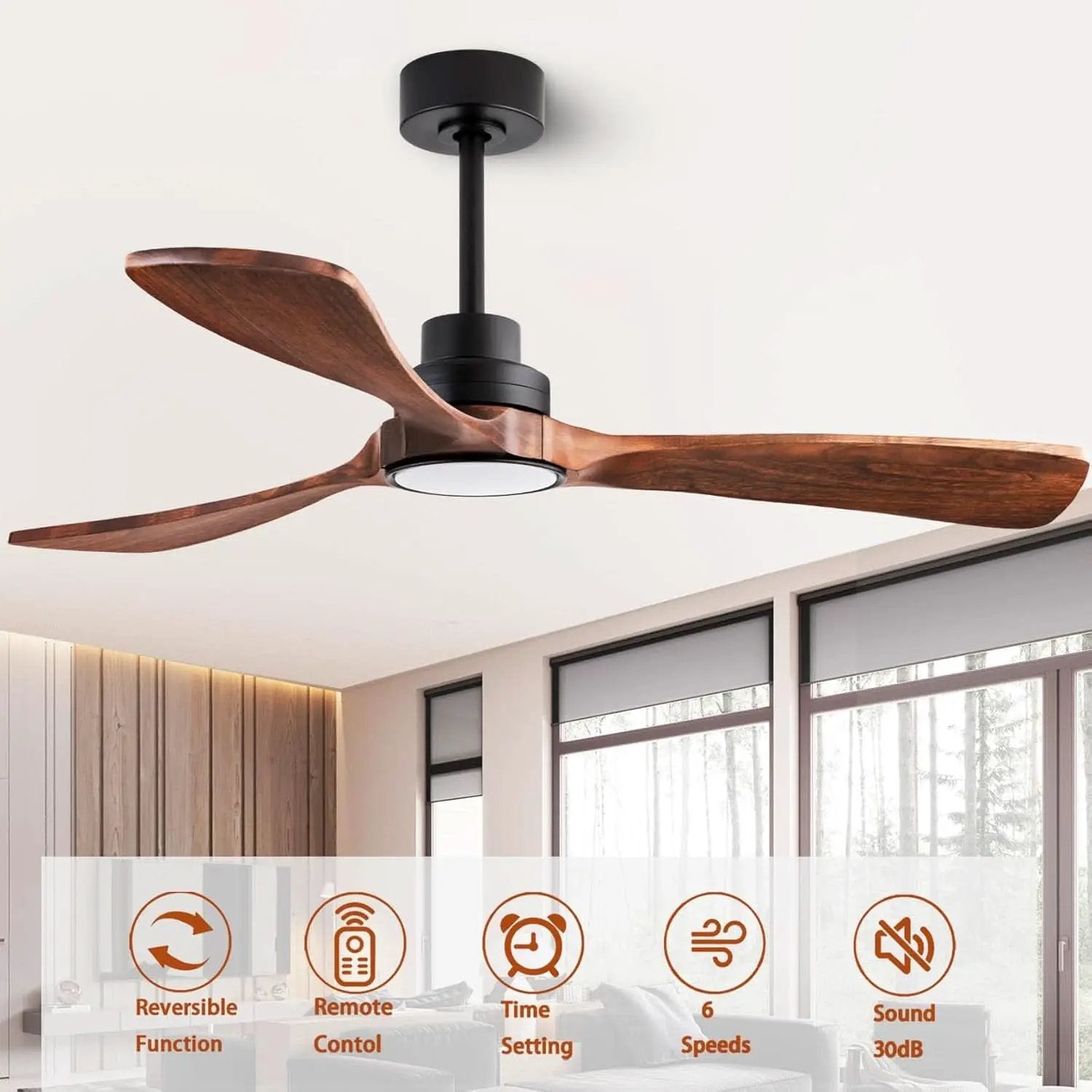 52 Inch Solid Wood Ceiling Fan With Light And Remote from PriceLows™