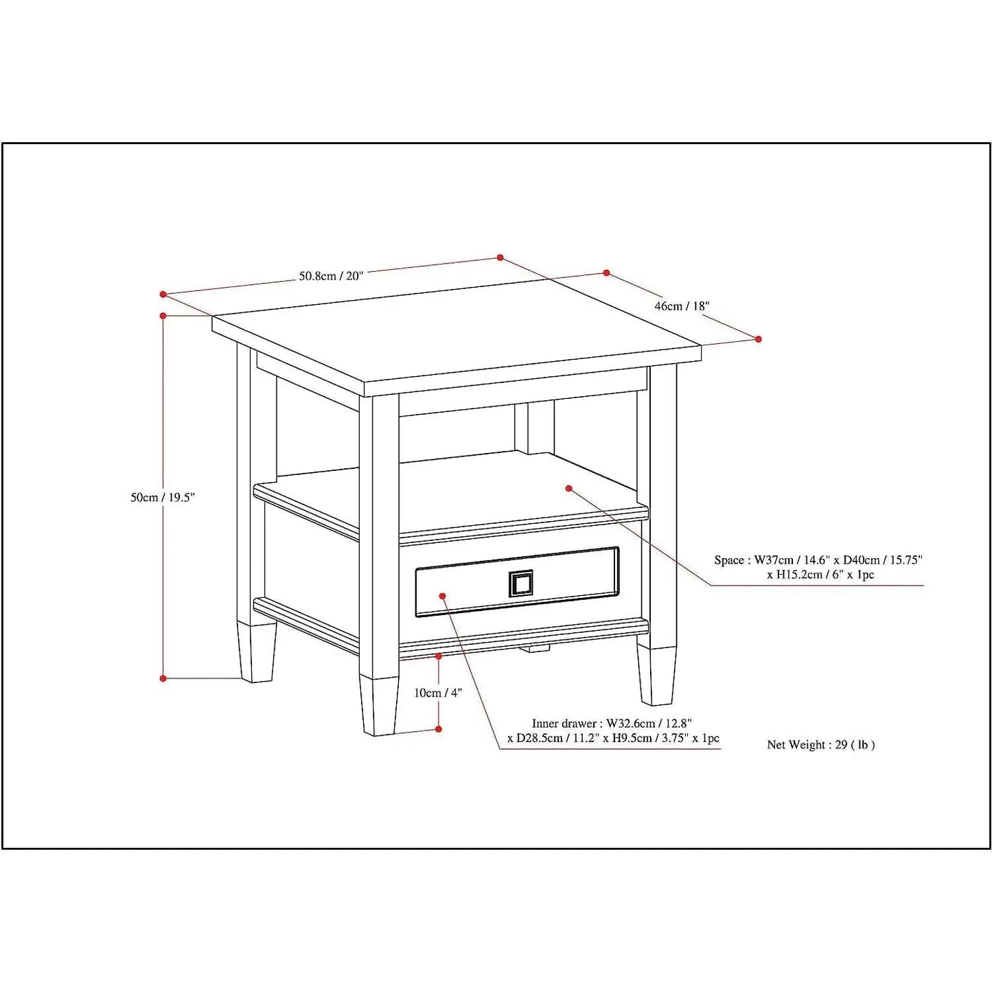 Solid Wood Rectangle End Table With Drawer Farmhouse Grey from PriceLows™
