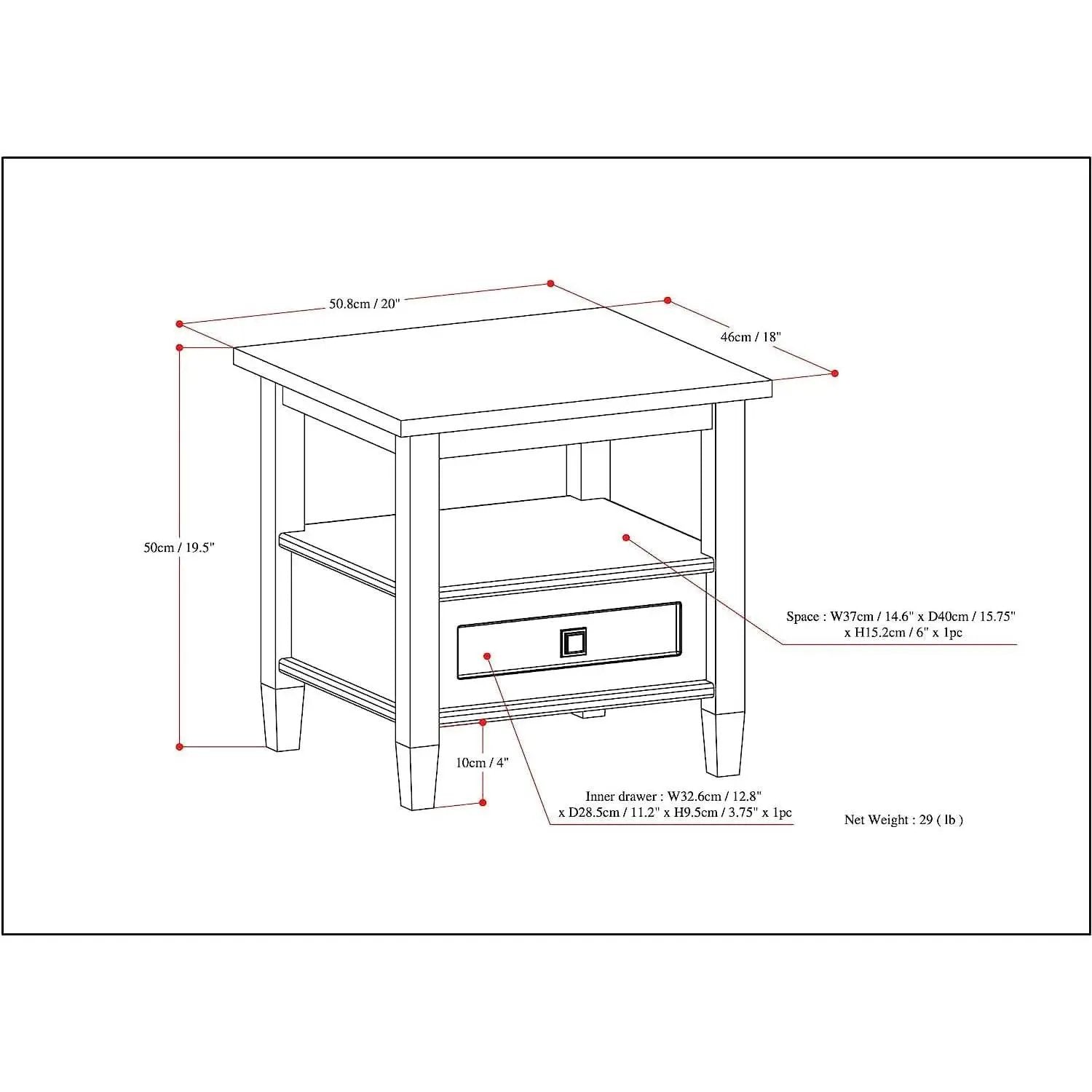 Solid Wood Rectangle End Table With Drawer Farmhouse Grey from PriceLows™