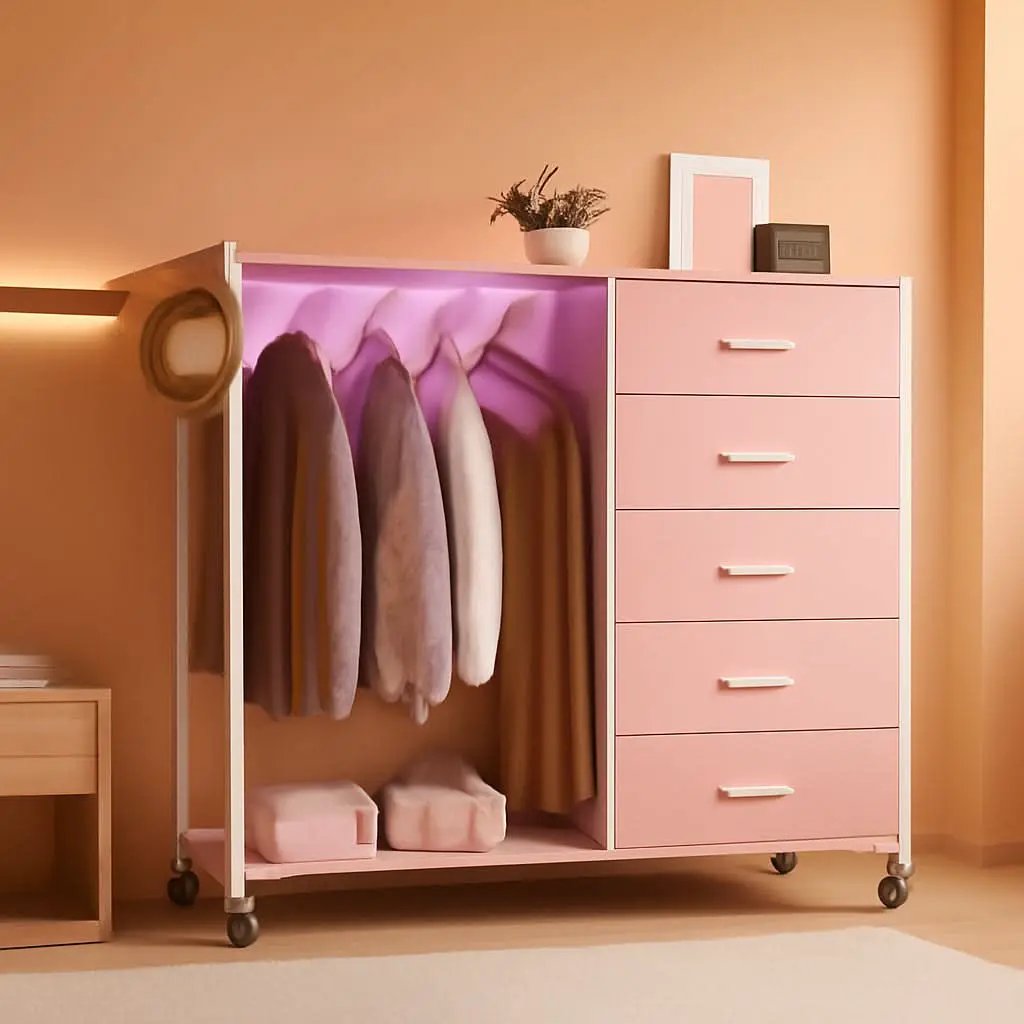 Pink Dresser With Clothes Rack 5 Drawers Charging Station from PriceLows™