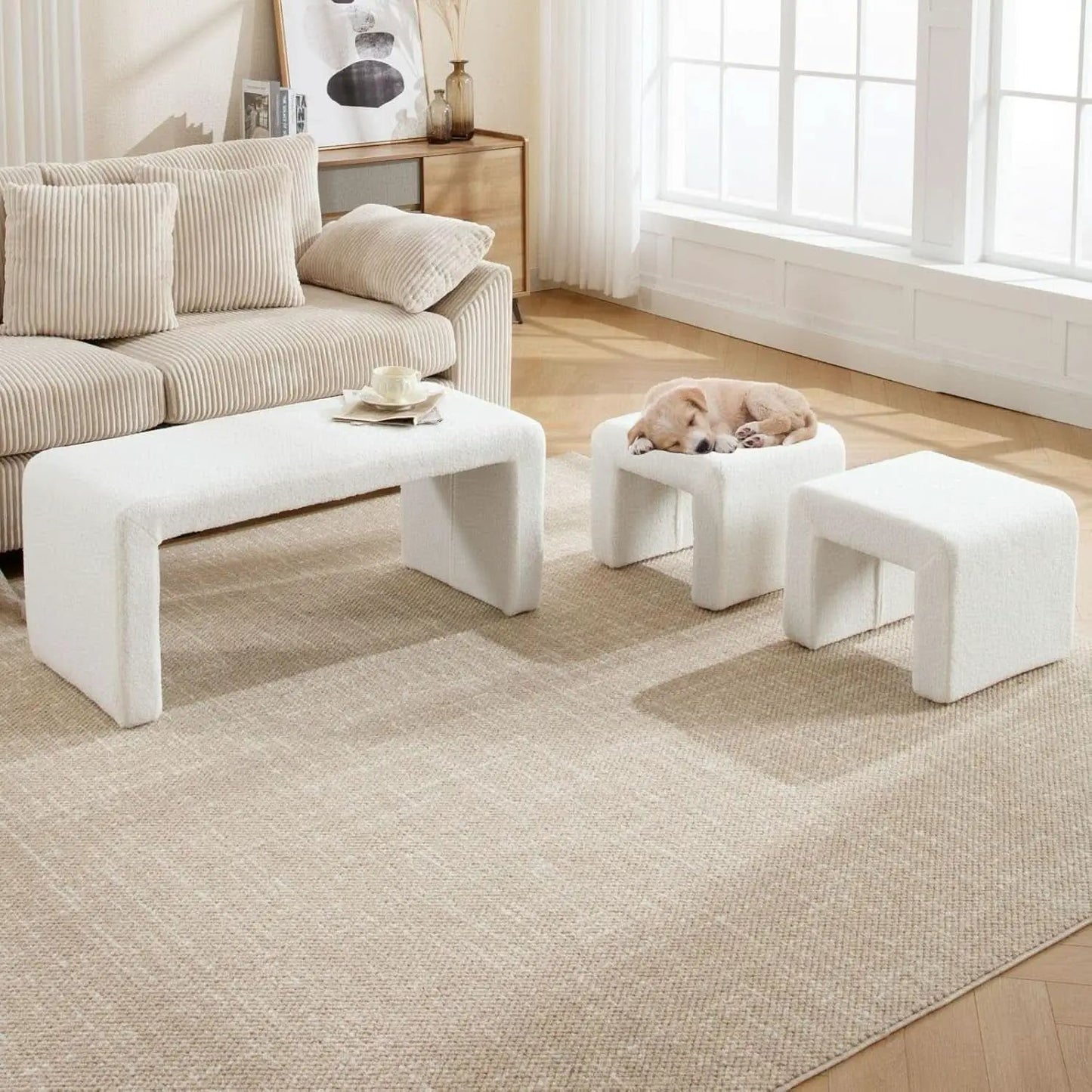 White 40Inch Lux Velvet Plus Nesting Ottoman End Bench from PriceLows™