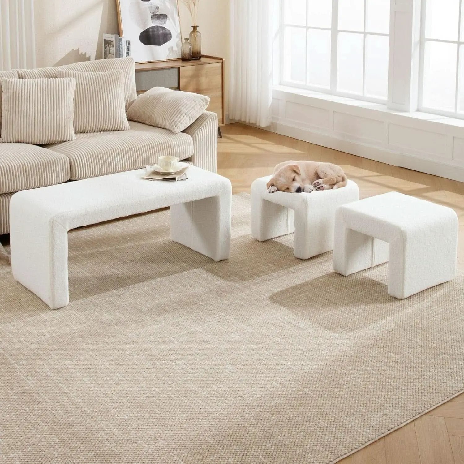 White 40Inch Lux Velvet Plus Nesting Ottoman End Bench from PriceLows™