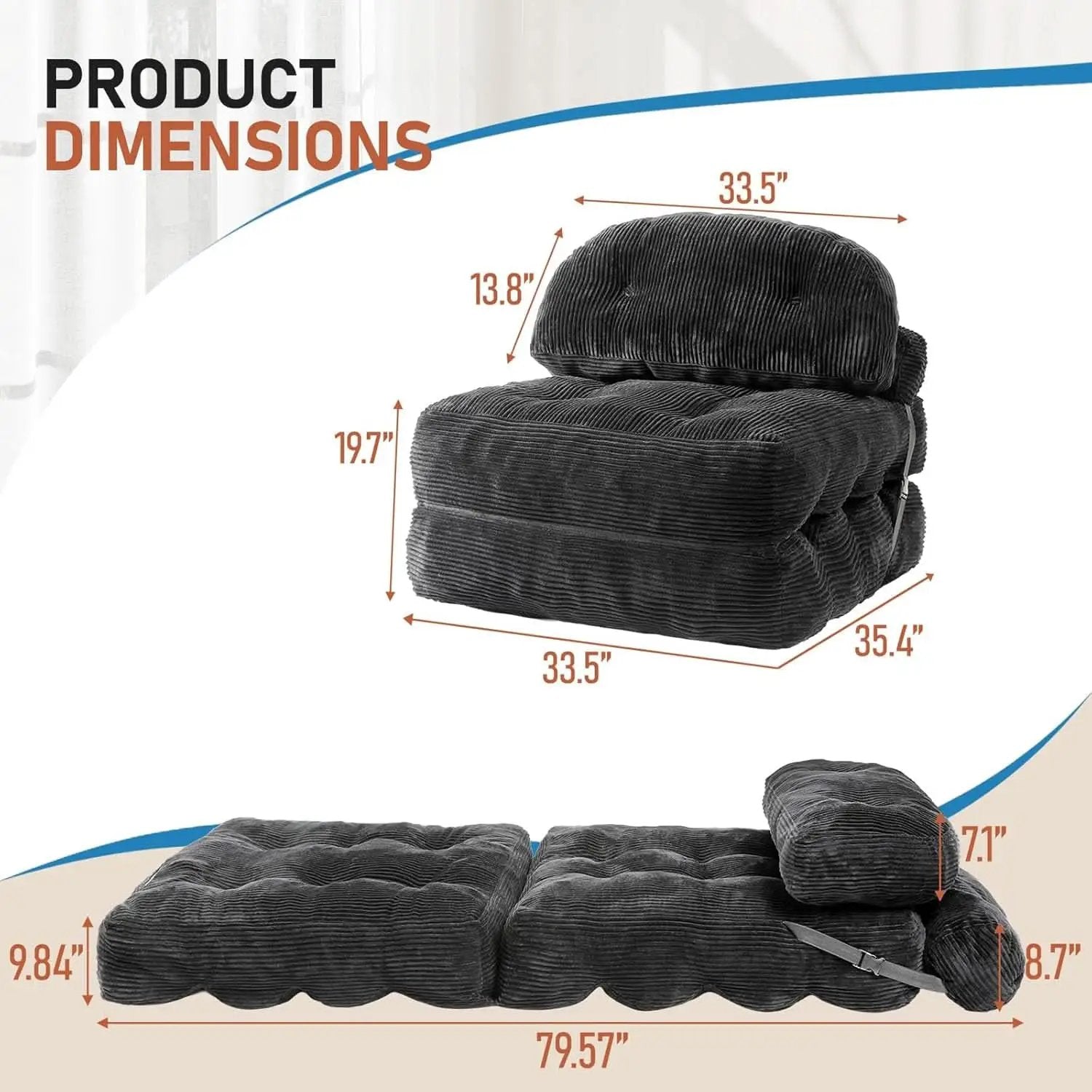Dark Gray Folding Sofa Bed With Ergonomic Back Support from PriceLows™