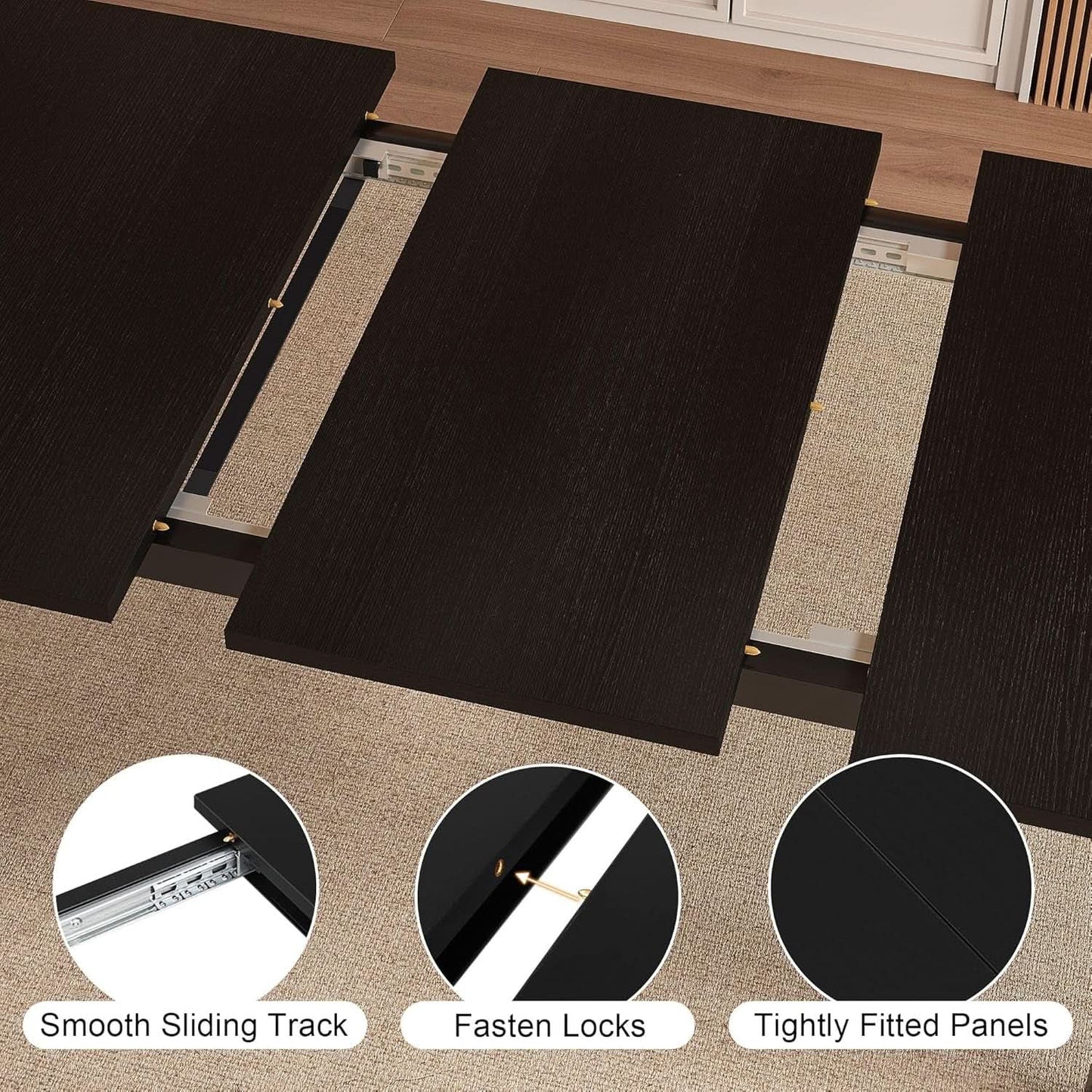 Black Extendable Dining Table 63 Inch For 4 To 6 Guests from PriceLows™