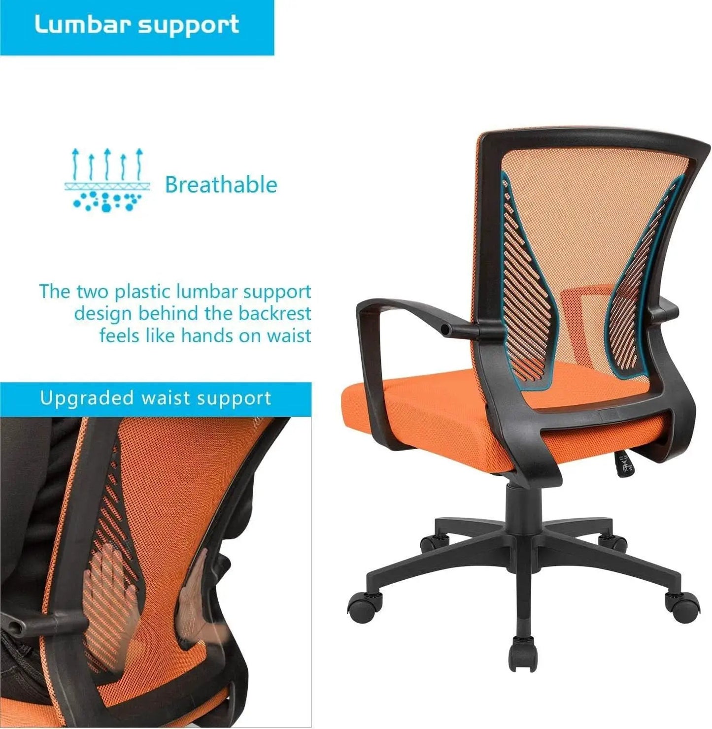 Orange Mesh Office Chair With Ergonomic Lumbar Support from PriceLows™