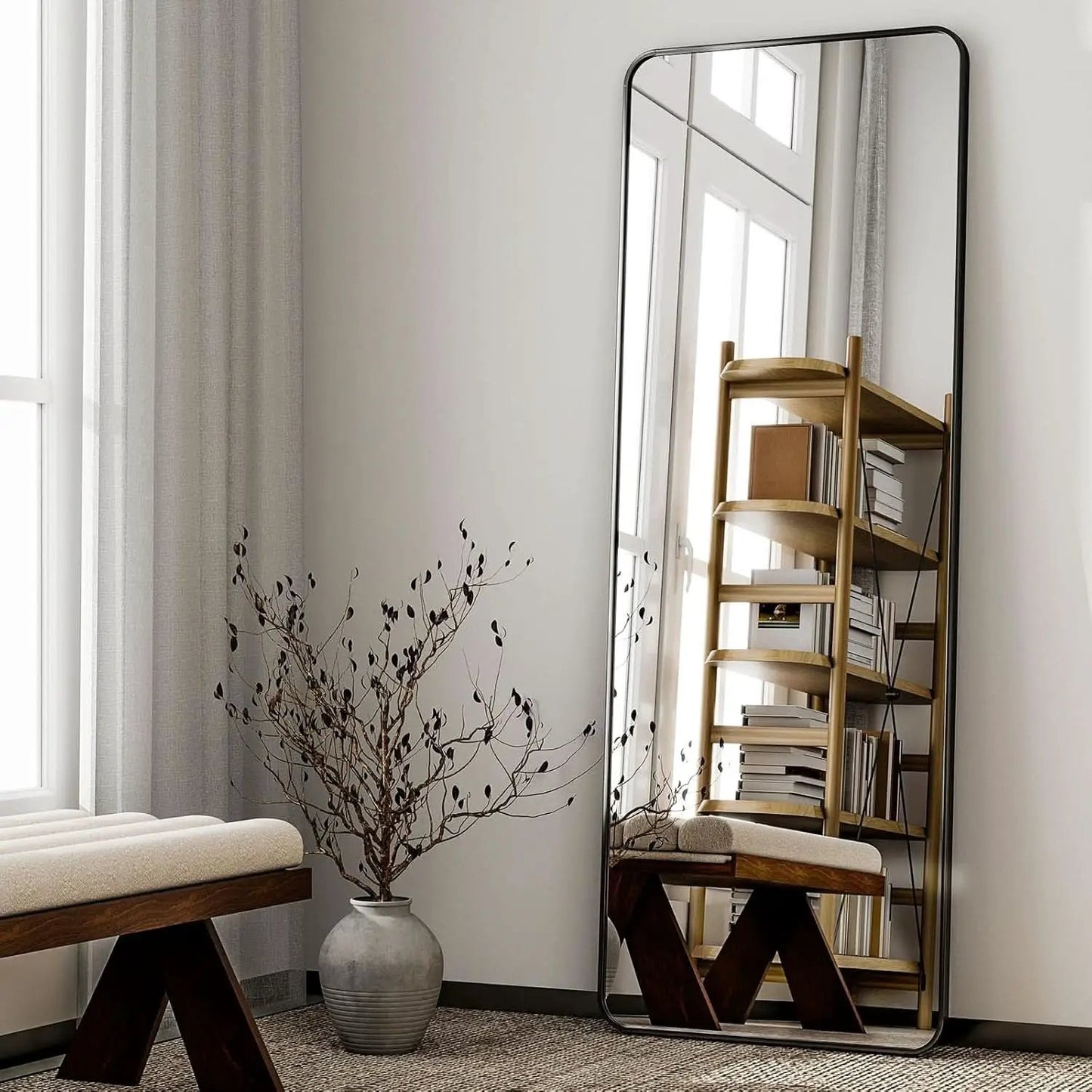 56 Inch Floor Standing Mirror With Black Aluminum Frame from PriceLows™