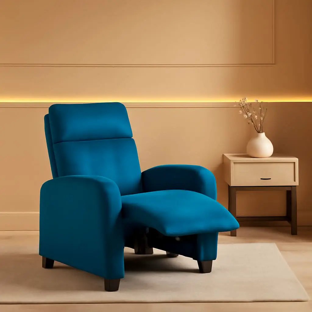 Blue Fabric Pushback Recliner Chair With Soft Armrests from PriceLows™