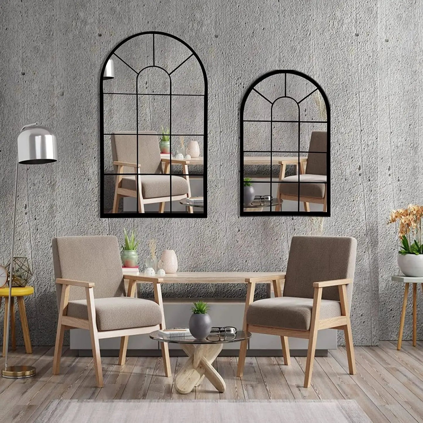 Wall Mirror Black Arched Farmhouse 41.3 x 24 x 1 Inches from PriceLows™
