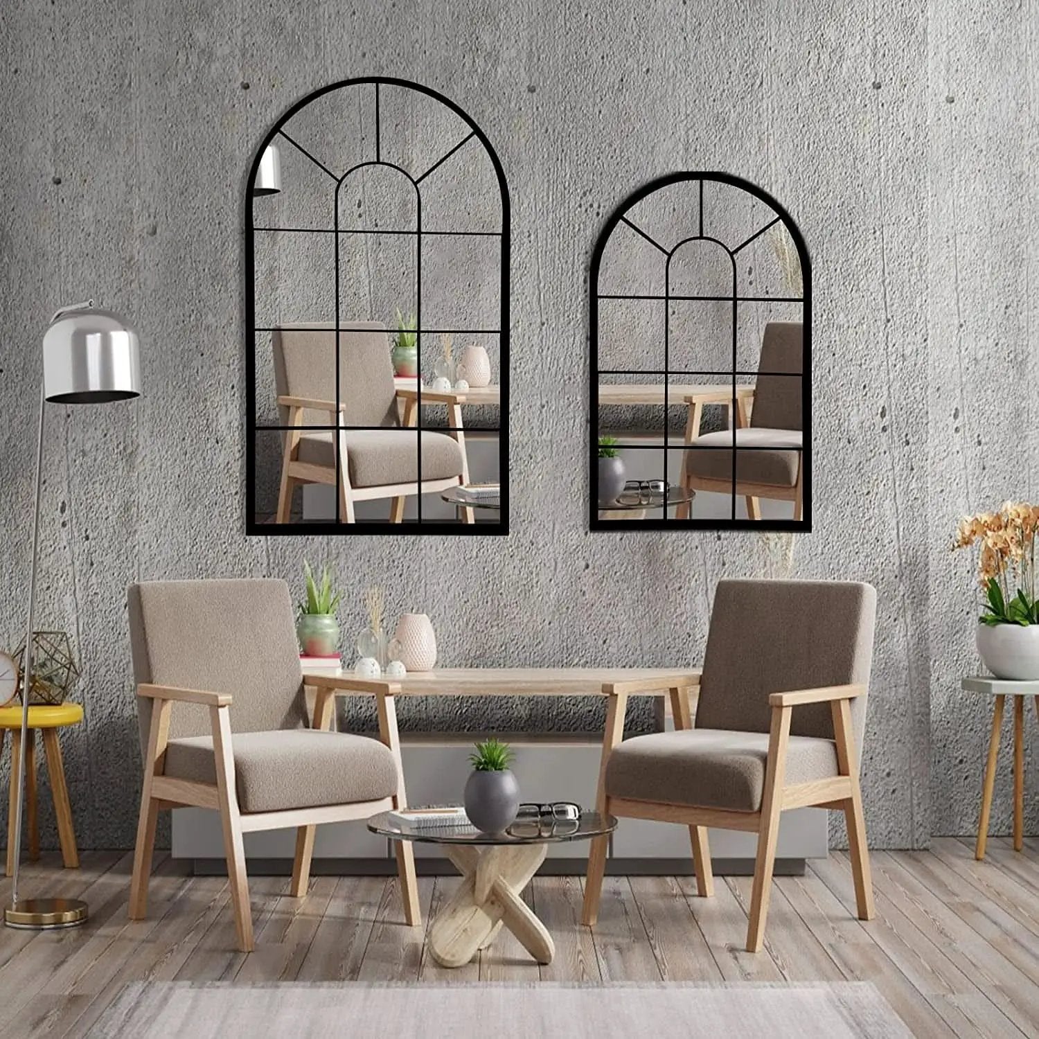 Wall Mirror Black Arched Farmhouse 41.3 x 24 x 1 Inches from PriceLows™