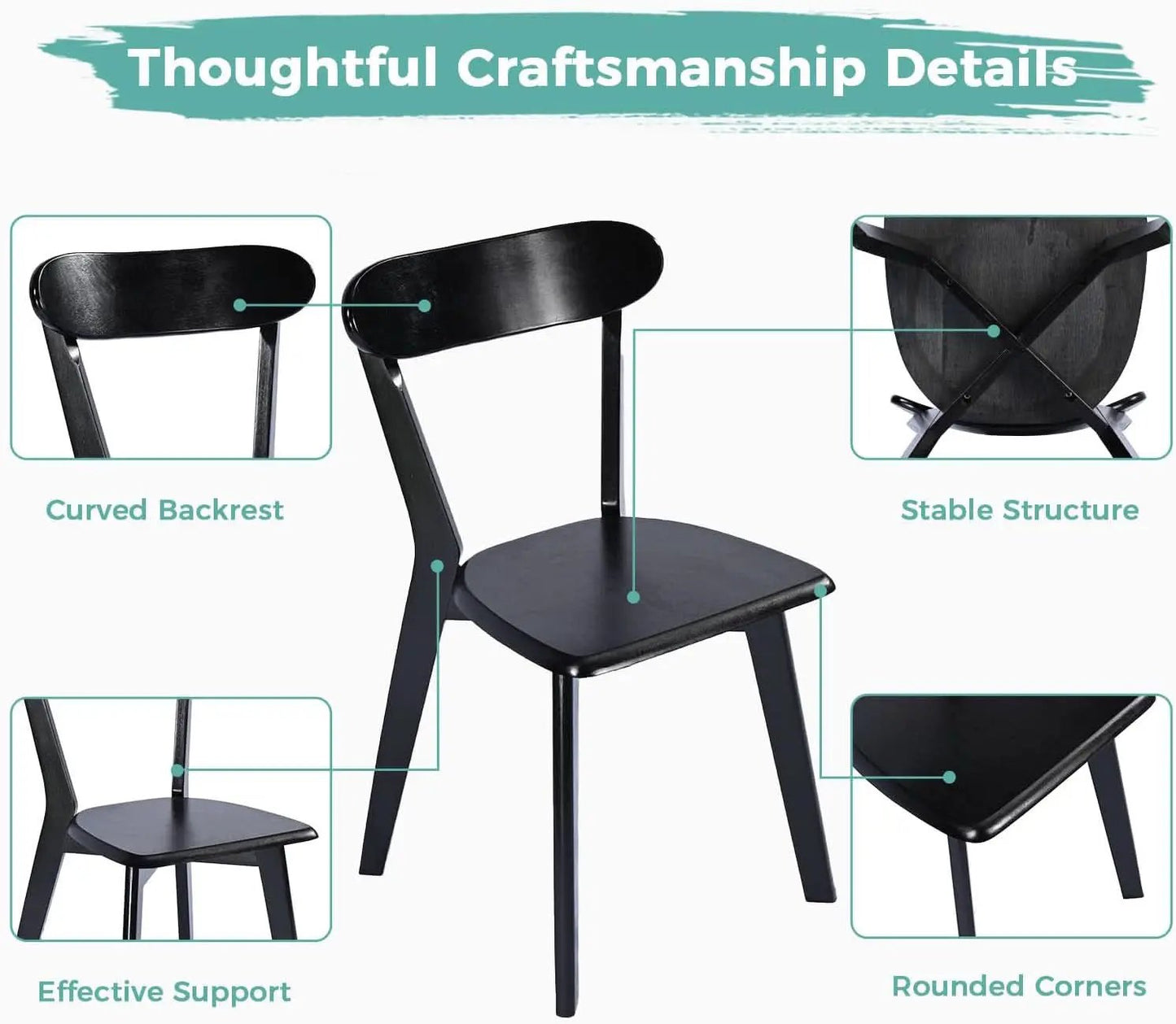Solid Oak Extra Wide Dining Chairs Set Black Kitchen from PriceLows™