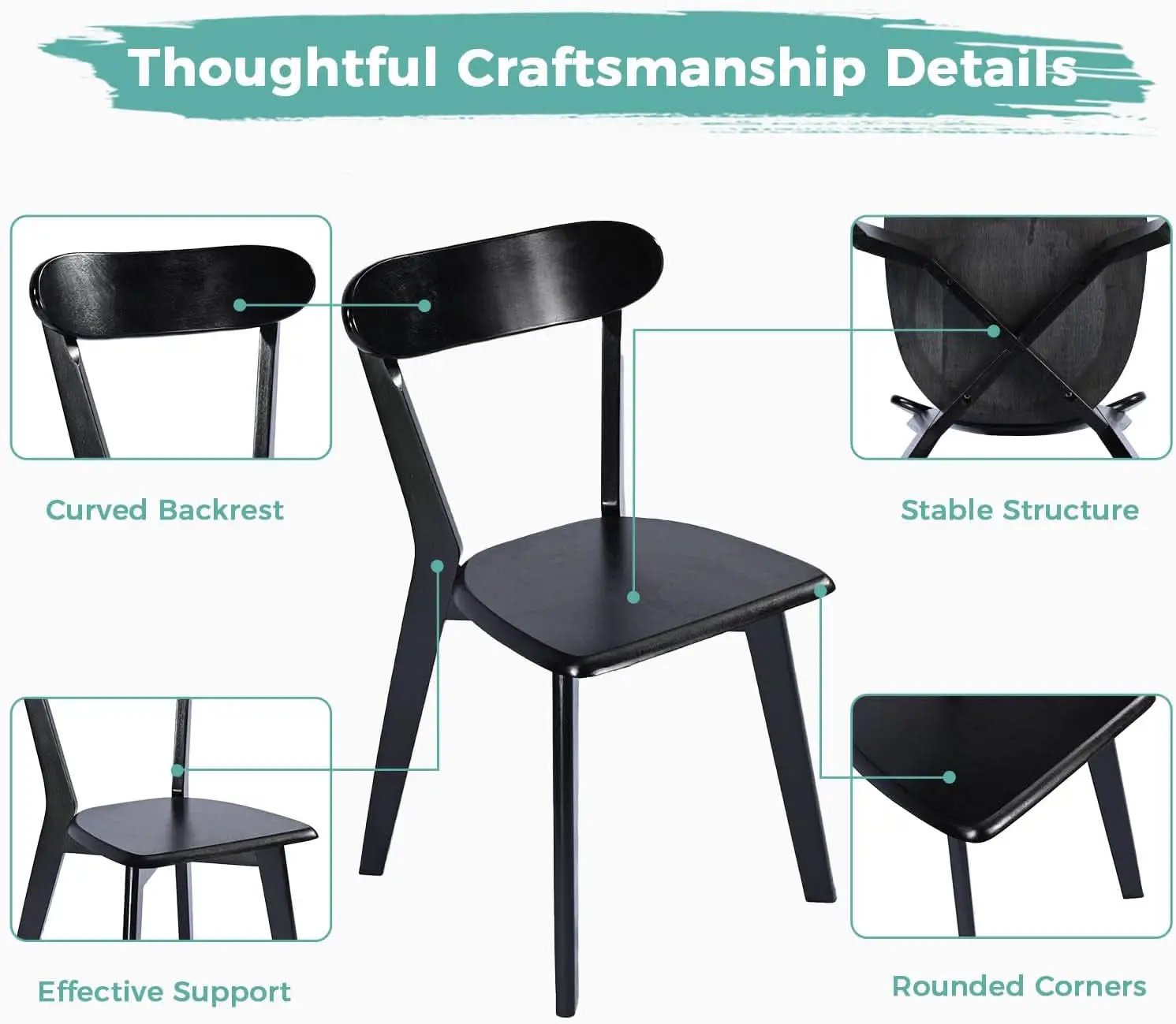 Solid Oak Extra Wide Dining Chairs Set Black Kitchen from PriceLows™