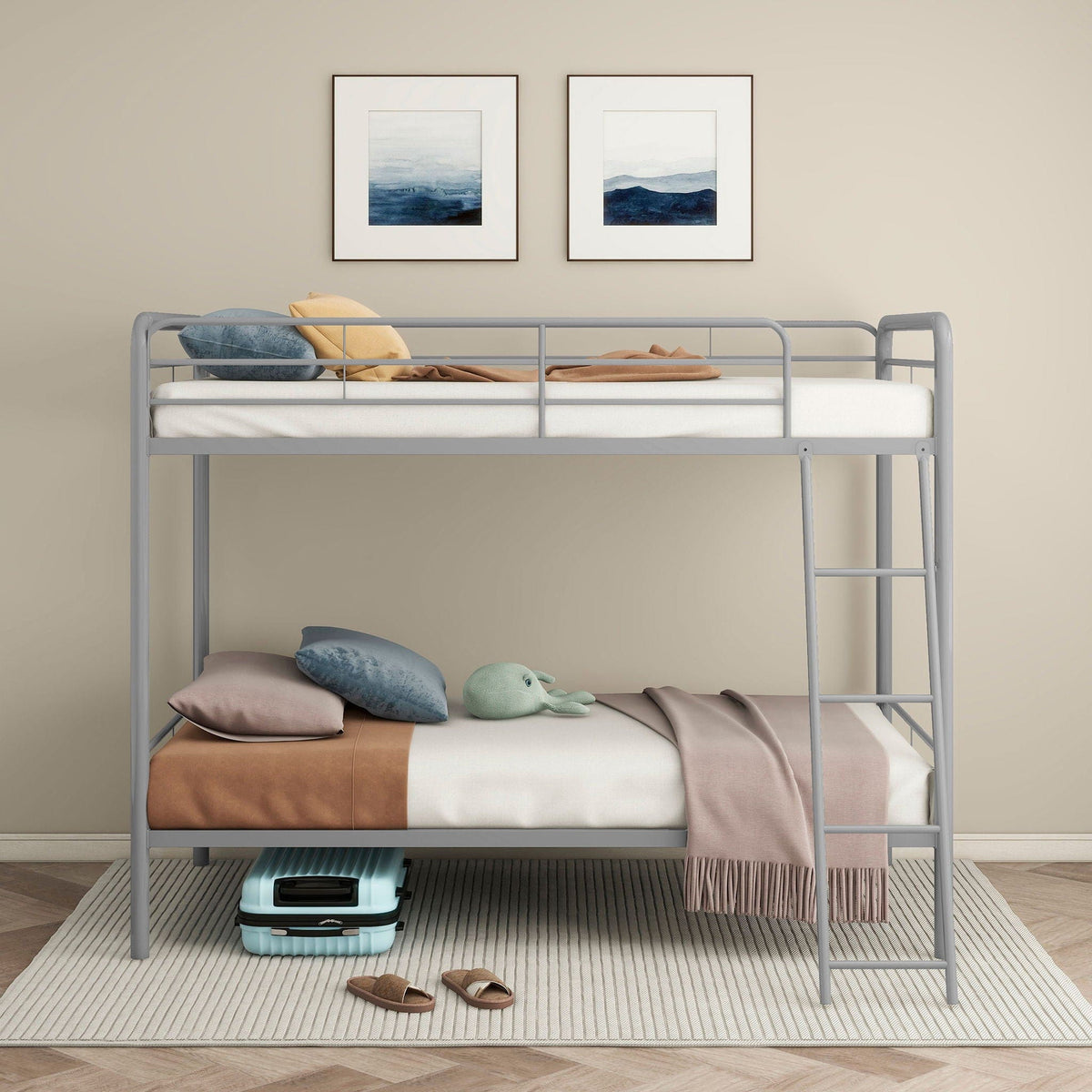 Carson Metal Twin Over Twin Bunk Bed Glossy | 78 x 41.5 x 61.25 in | Metal | Silver