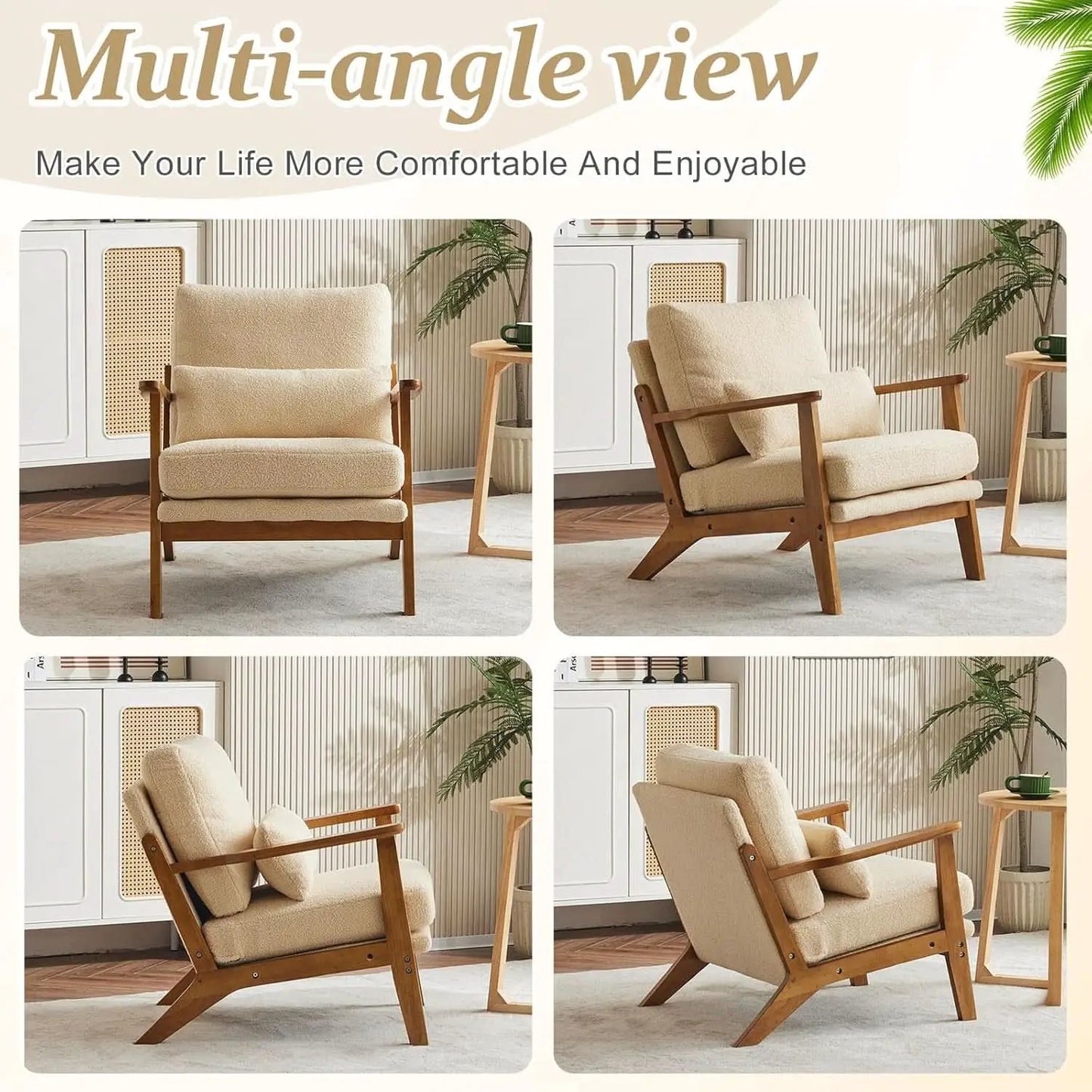 Solid Wood Armchair Khaki Teddy Velvet Upholstery With Pillow from PriceLows™