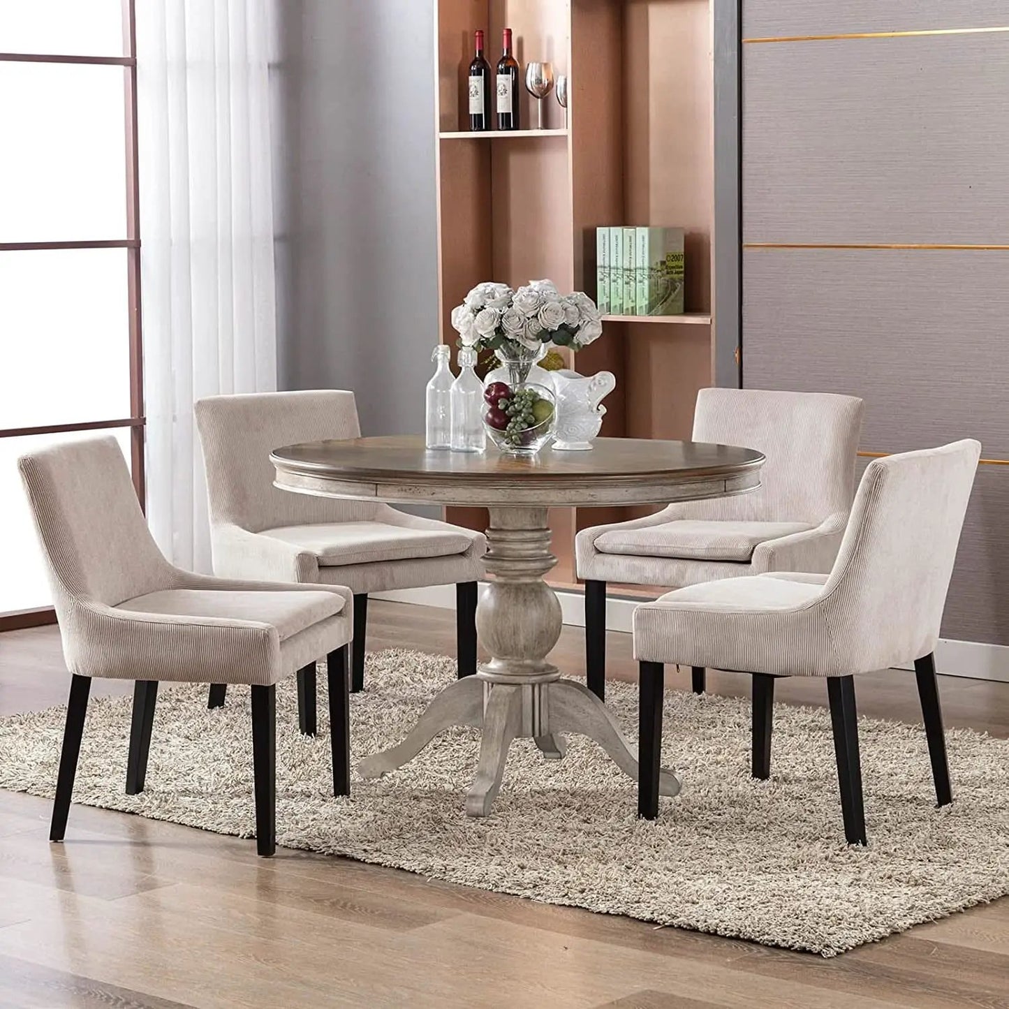 Corduroy Upholstered Dining Chairs With Wood Legs Set Of 6 from PriceLows™