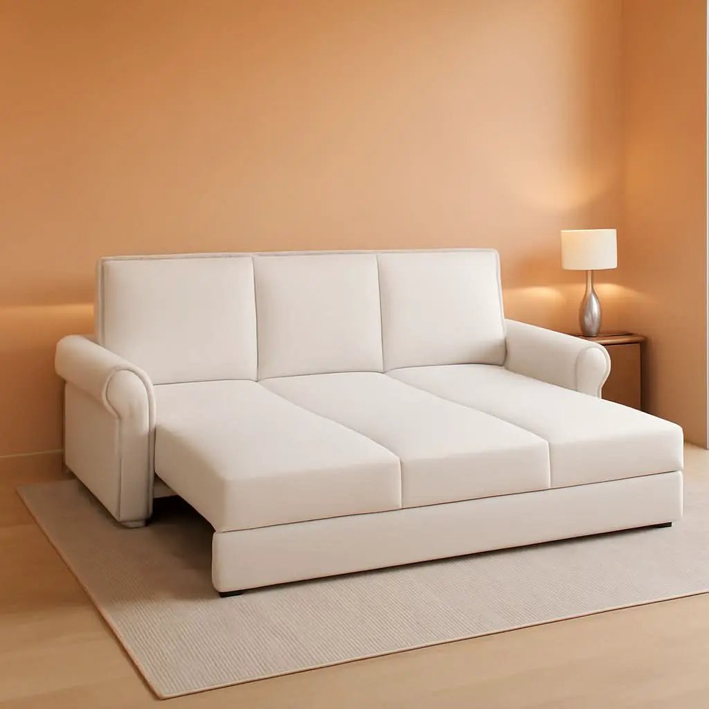 King Size Multifunctional Sleeper Sofa Beige Velvet from PriceLows™