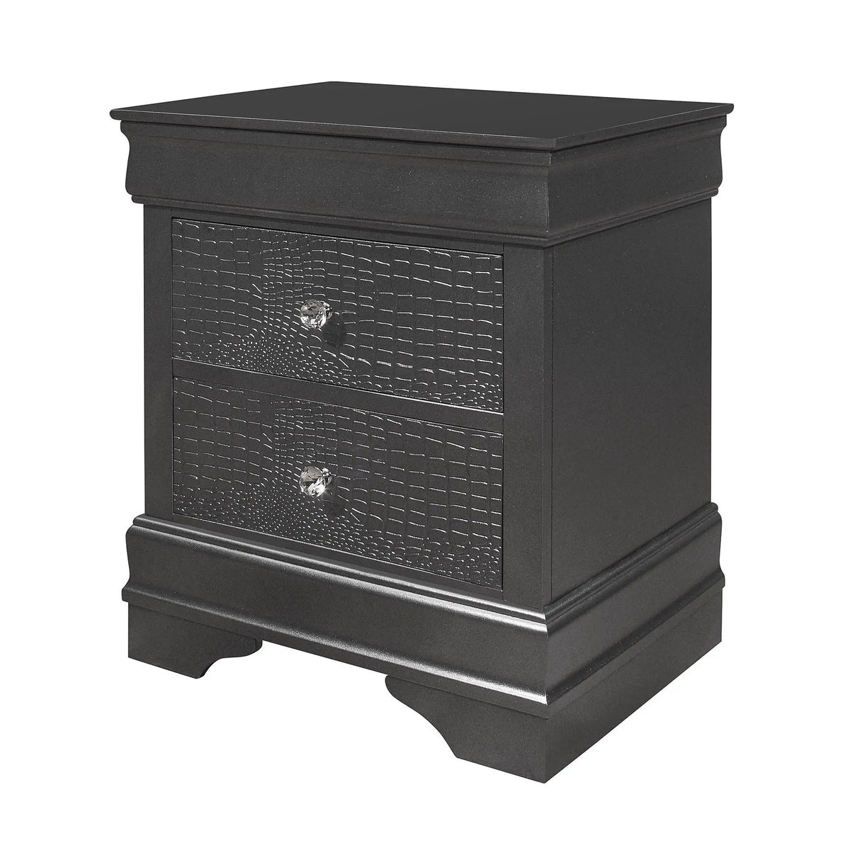 Shaker Nightstand | Crocodile Metallic Finish | Contemporary Style | Solid Wood Construction
