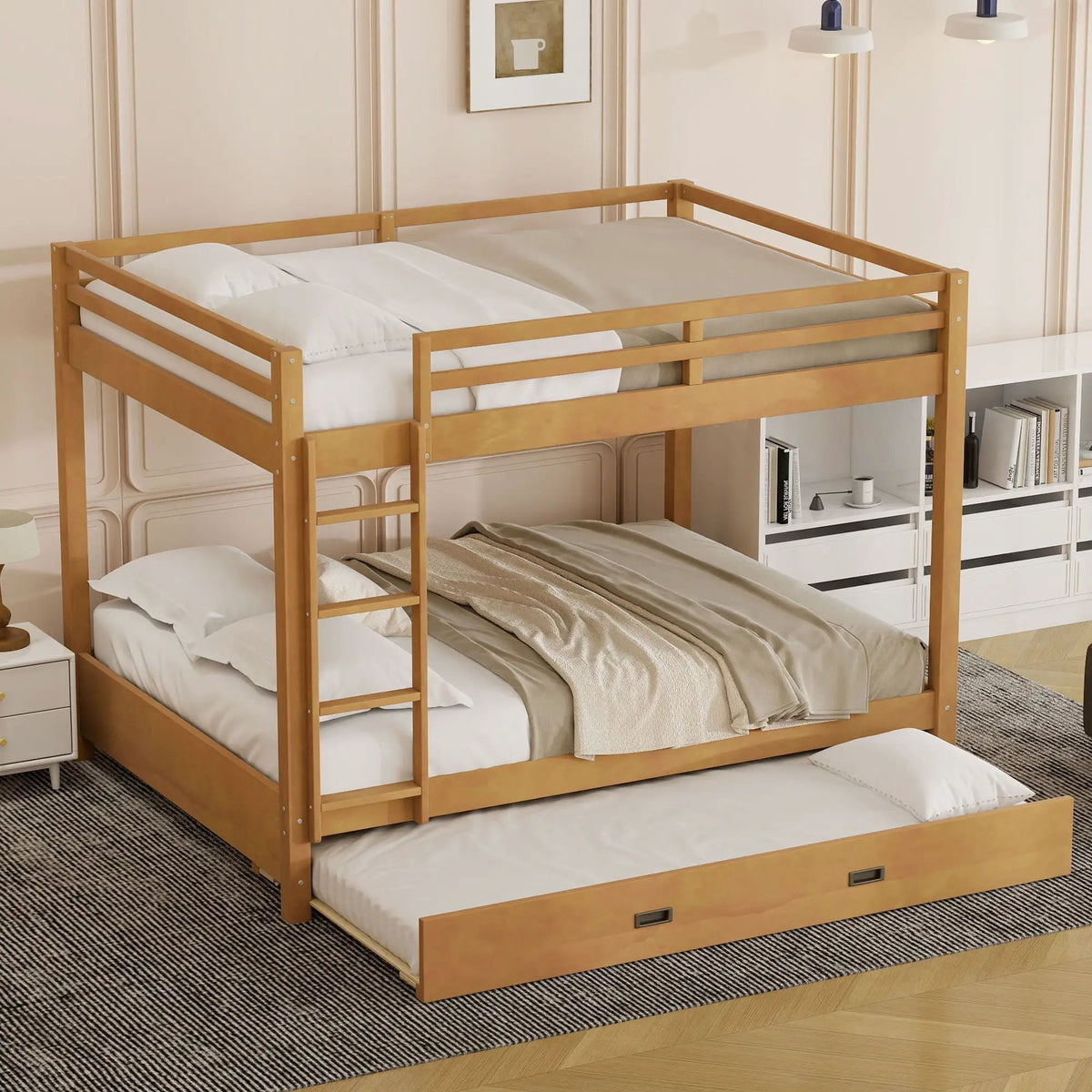 Sturdy Bunk Bed With Ladder | Solid Pine Wood | Guard Rails | Compact Layout