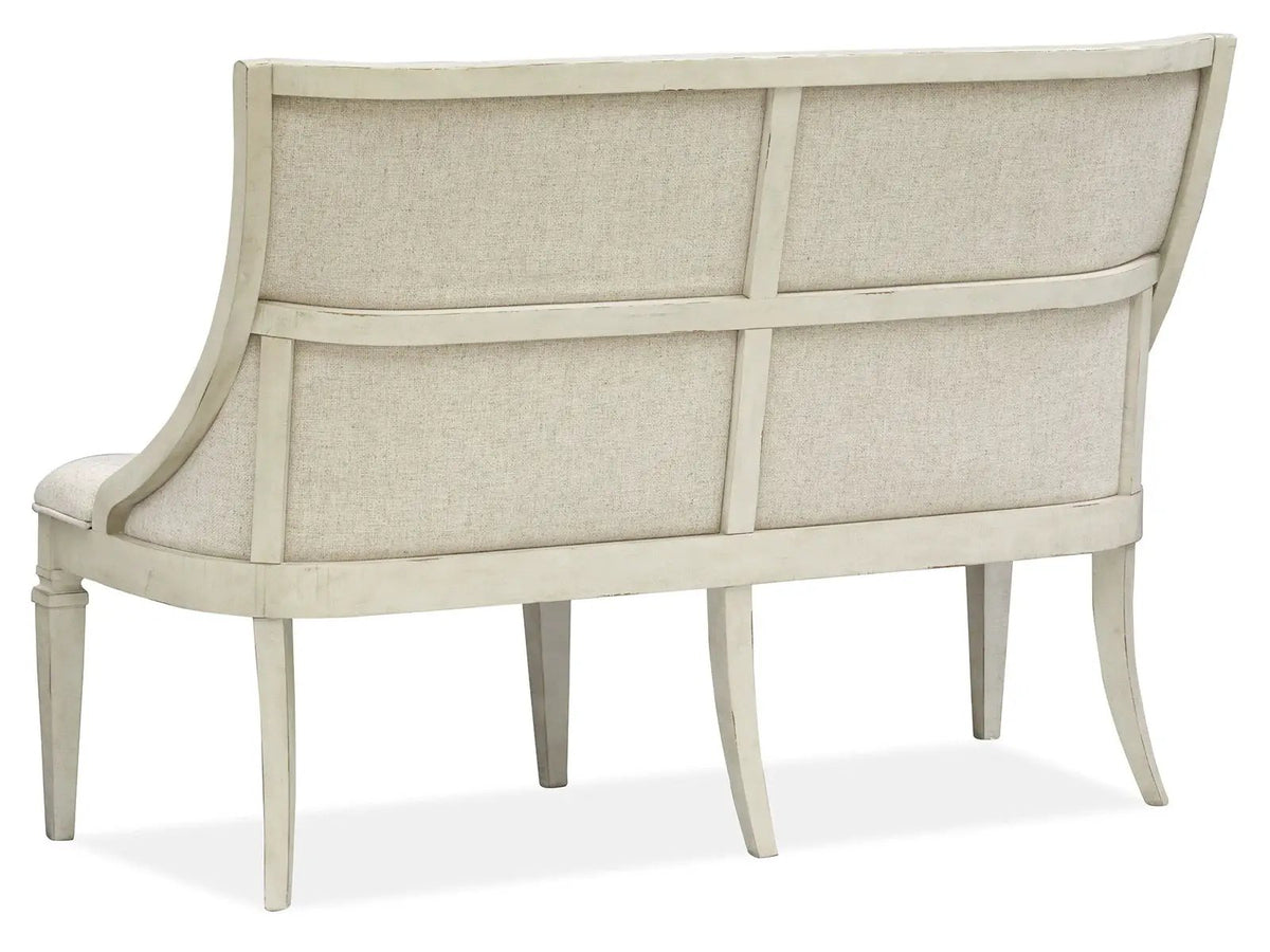 Newport Bench | Upholstered Seat And Back | Alabaster Finish | Pine Veneer And Hardwood