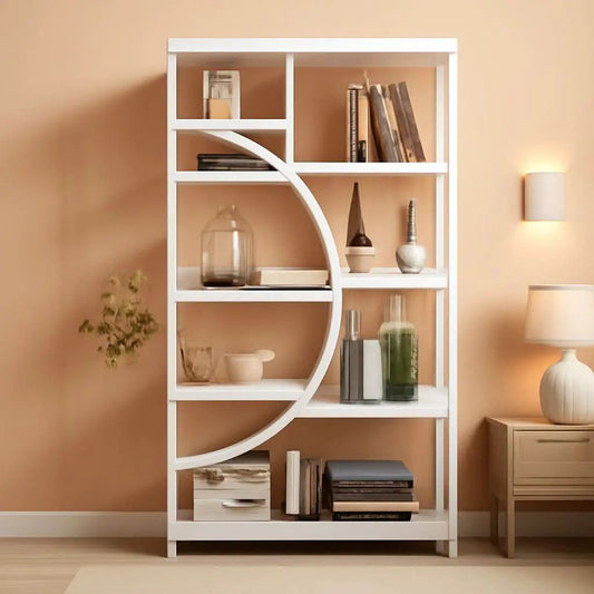 White 5 Tier Etagere Bookshelf Open Shelves Display from PriceLows™