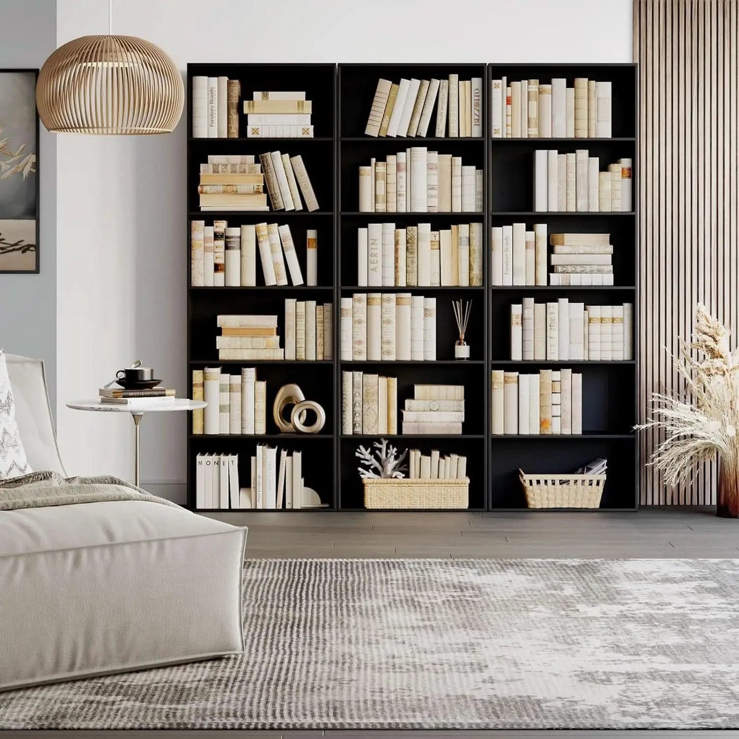 Six Tier Open Bookcase Tall Freestanding Shelving Black from PriceLows™